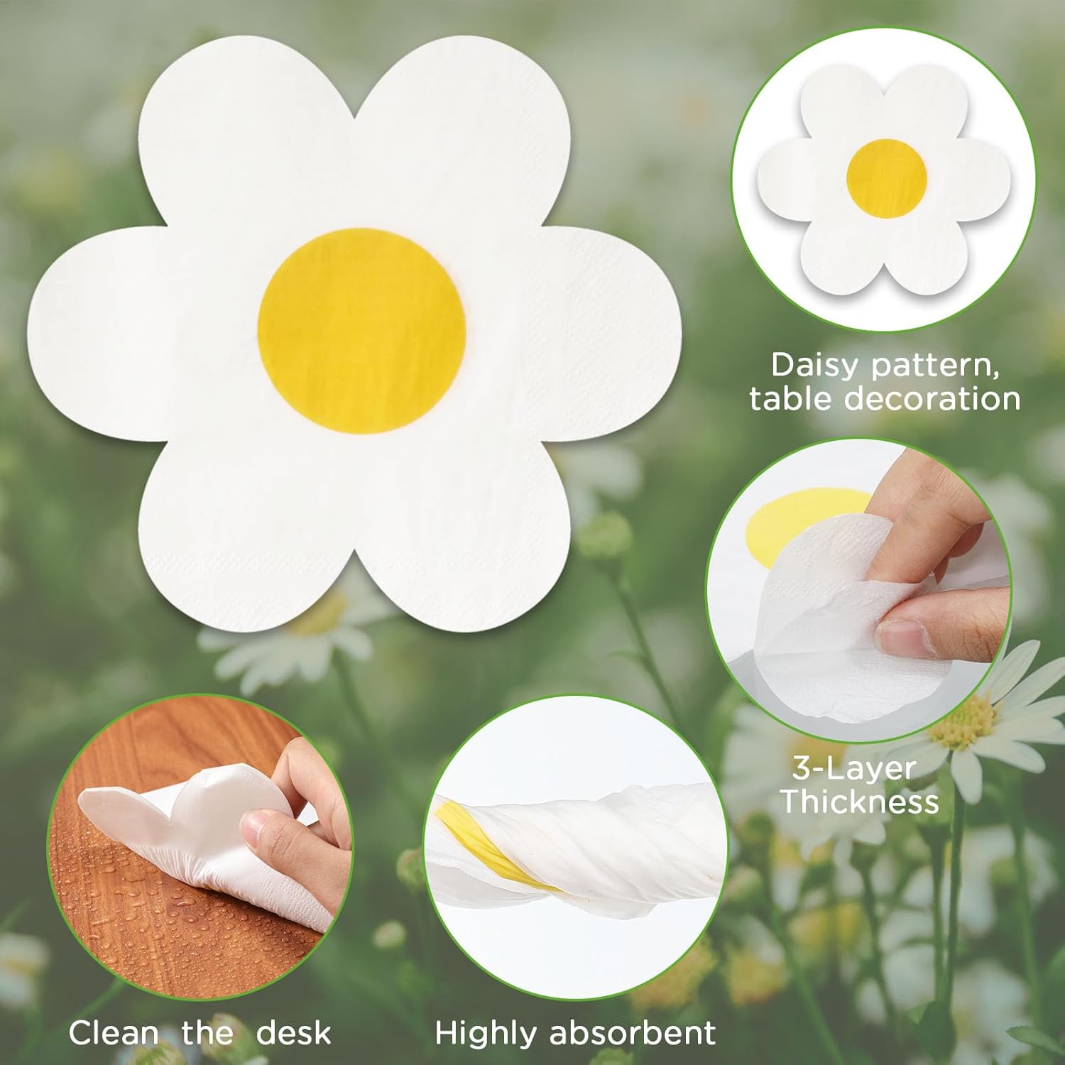 100 Pcs Groovy Boho Daisy Paper Napkins Hippie Flower Disposable Cocktail Lunch Dinner Napkins for Tableware Birthday Wedding Baby Shower Party Supplies Pink Orange Table Decorations - Image 3