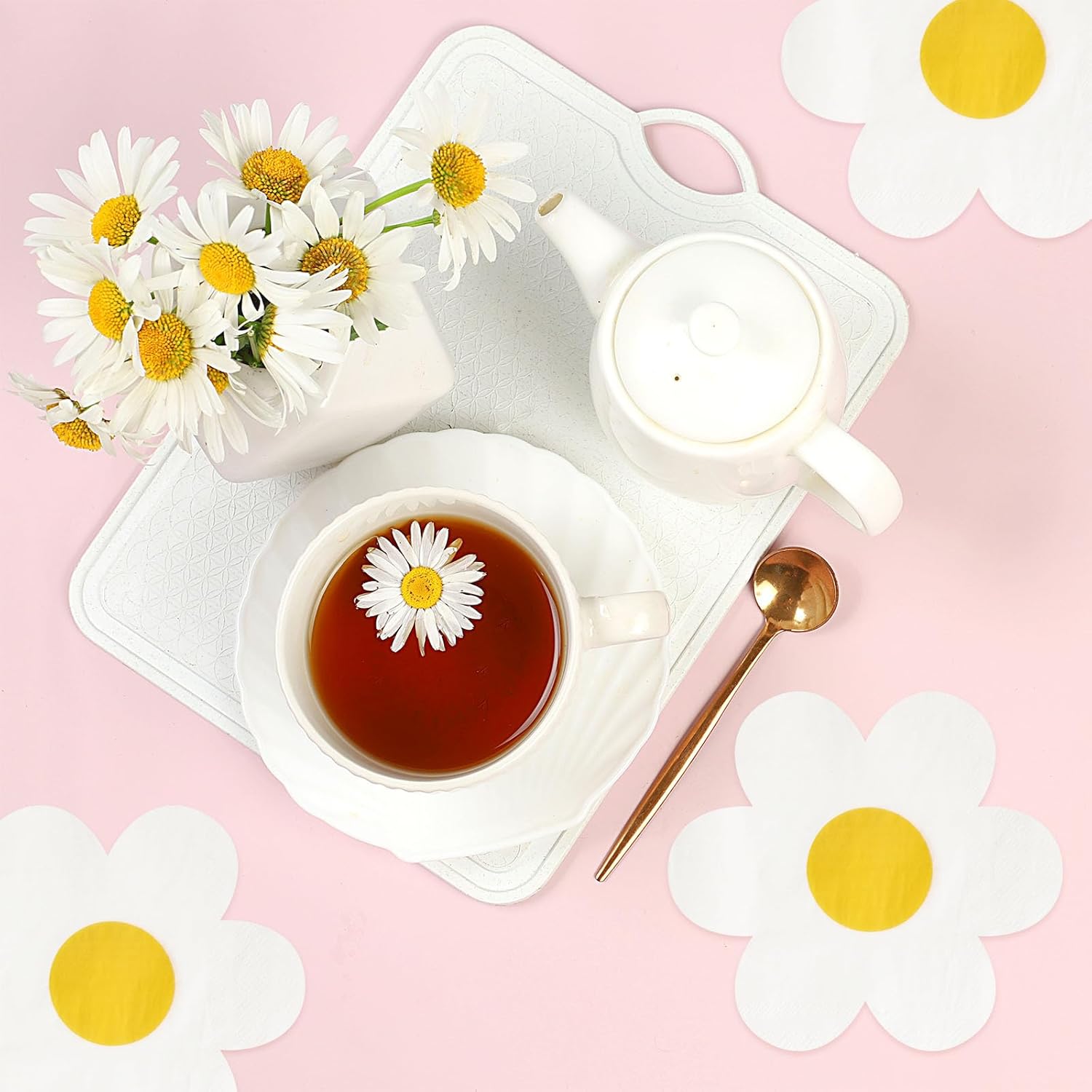 100 Pcs Groovy Boho Daisy Paper Napkins Hippie Flower Disposable Cocktail Lunch Dinner Napkins for Tableware Birthday Wedding Baby Shower Party Supplies Pink Orange Table Decorations - Image 5