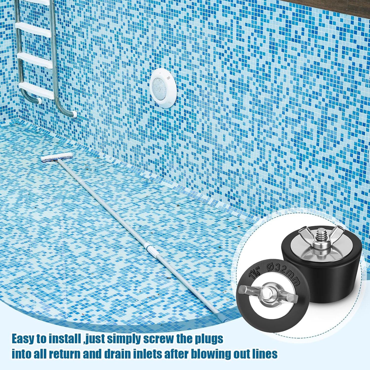 2 Pcs 1.5 to 1.75 Inch Pool Winterizing Plugs PVC/Steel Pipe Plugs Rubber Hole Stoppers for Swimming Pool Return Skimmer Winter Expansion with SS Screw Stainless Steel Bolt Heavy Duty Rubber - Image 6