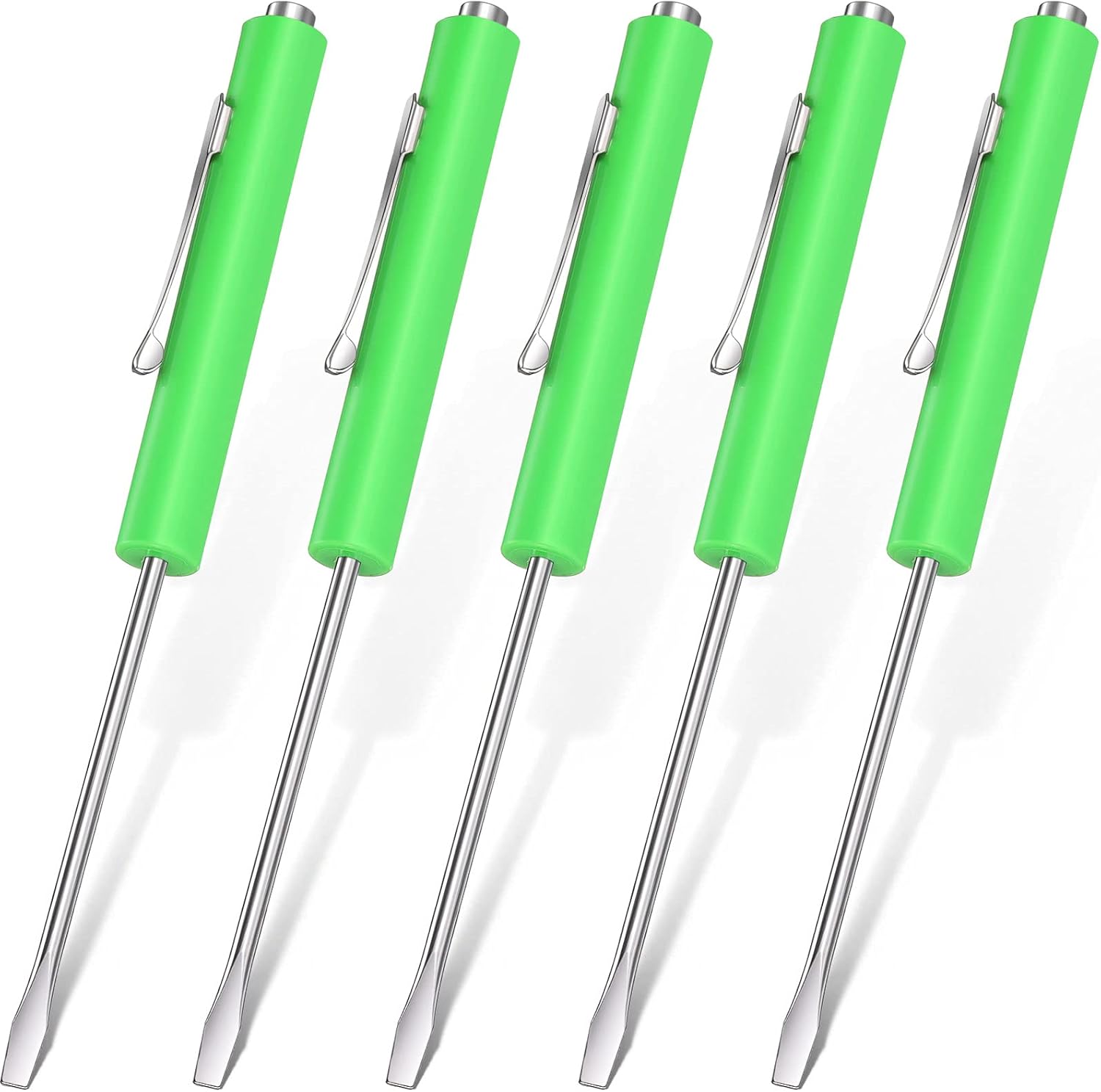 5 Pieces Magnetic Mini Pocket Screwdriver with Clip Small Flathead Head Screwdriver Tool Set for Home Office Gadgets Repair Tool Mechanics Electricians Technician(Green) - Image 1