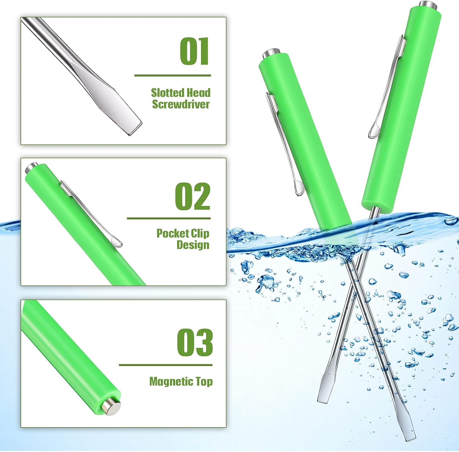 5 Pieces Magnetic Mini Pocket Screwdriver with Clip Small Flathead Head Screwdriver Tool Set for Home Office Gadgets Repair Tool Mechanics Electricians Technician(Green) - Image 3