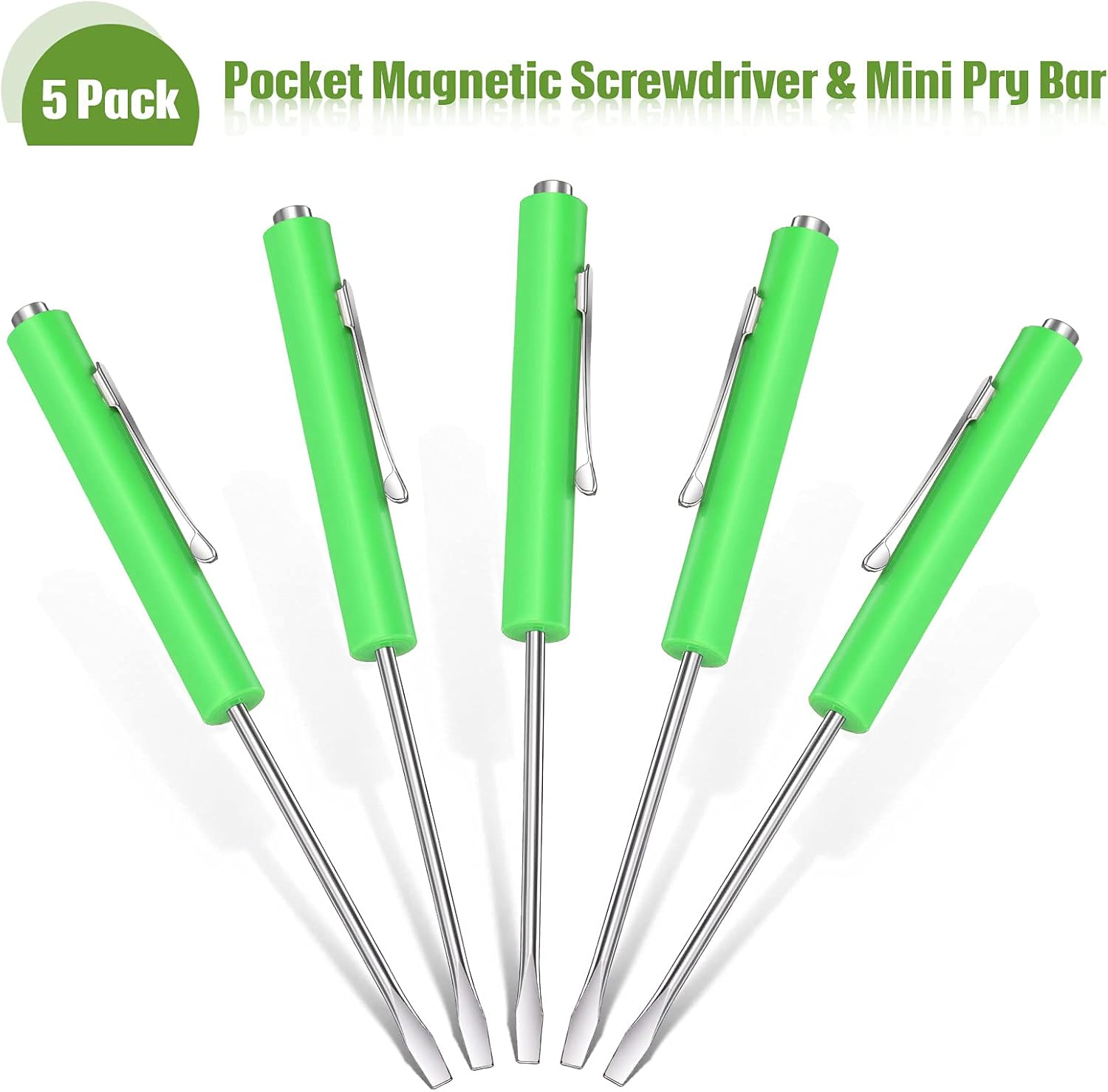 5 Pieces Magnetic Mini Pocket Screwdriver with Clip Small Flathead Head Screwdriver Tool Set for Home Office Gadgets Repair Tool Mechanics Electricians Technician(Green) - Image 4