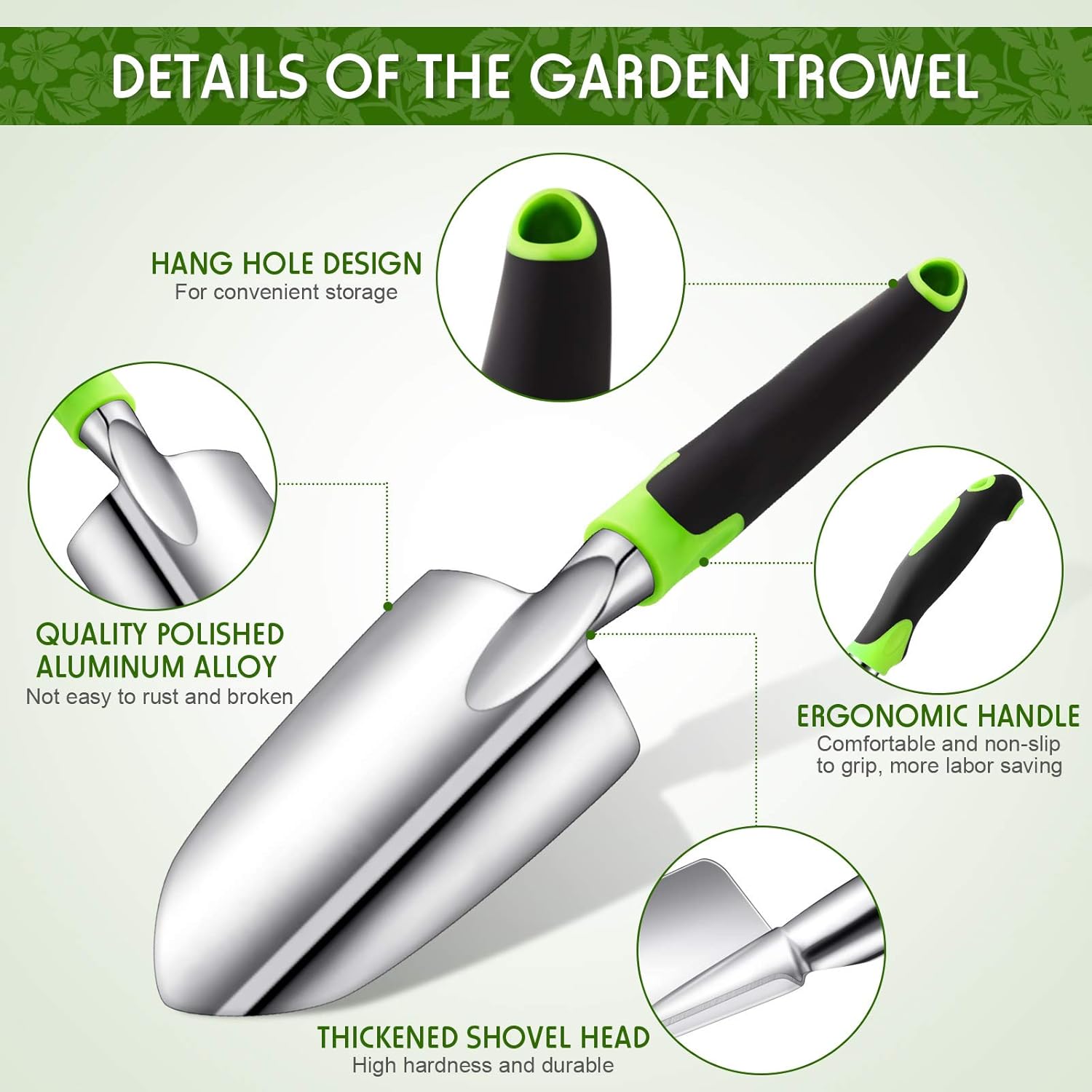 Garden Hand Trowel Transplant Trowel with Measurements Aluminum Alloy Planting Tools with Rubber Handle Small Gardening Hand Tools Shovels for Gardening Cultivating Transplanting Supplies - Image 3