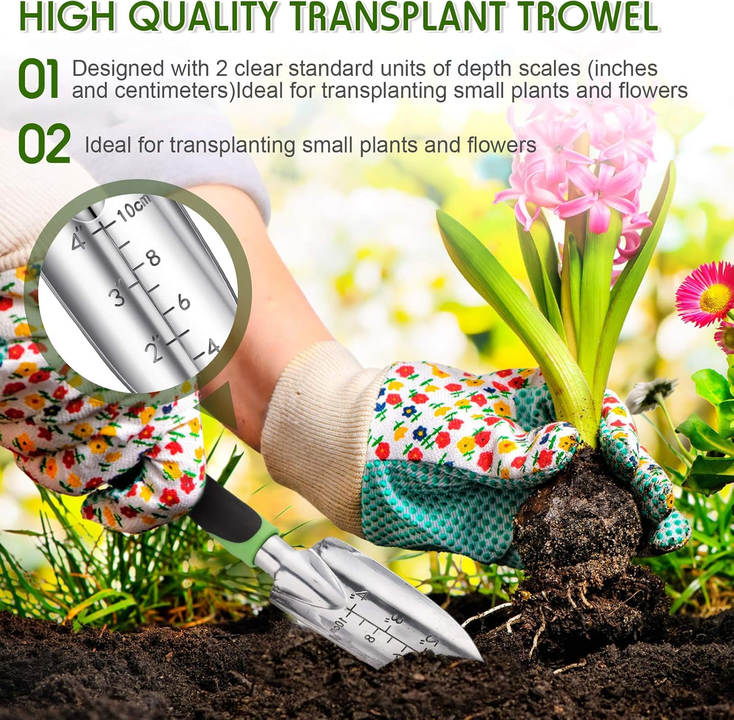 Garden Hand Trowel Transplant Trowel with Measurements Aluminum Alloy Planting Tools with Rubber Handle Small Gardening Hand Tools Shovels for Gardening Cultivating Transplanting Supplies - Image 4