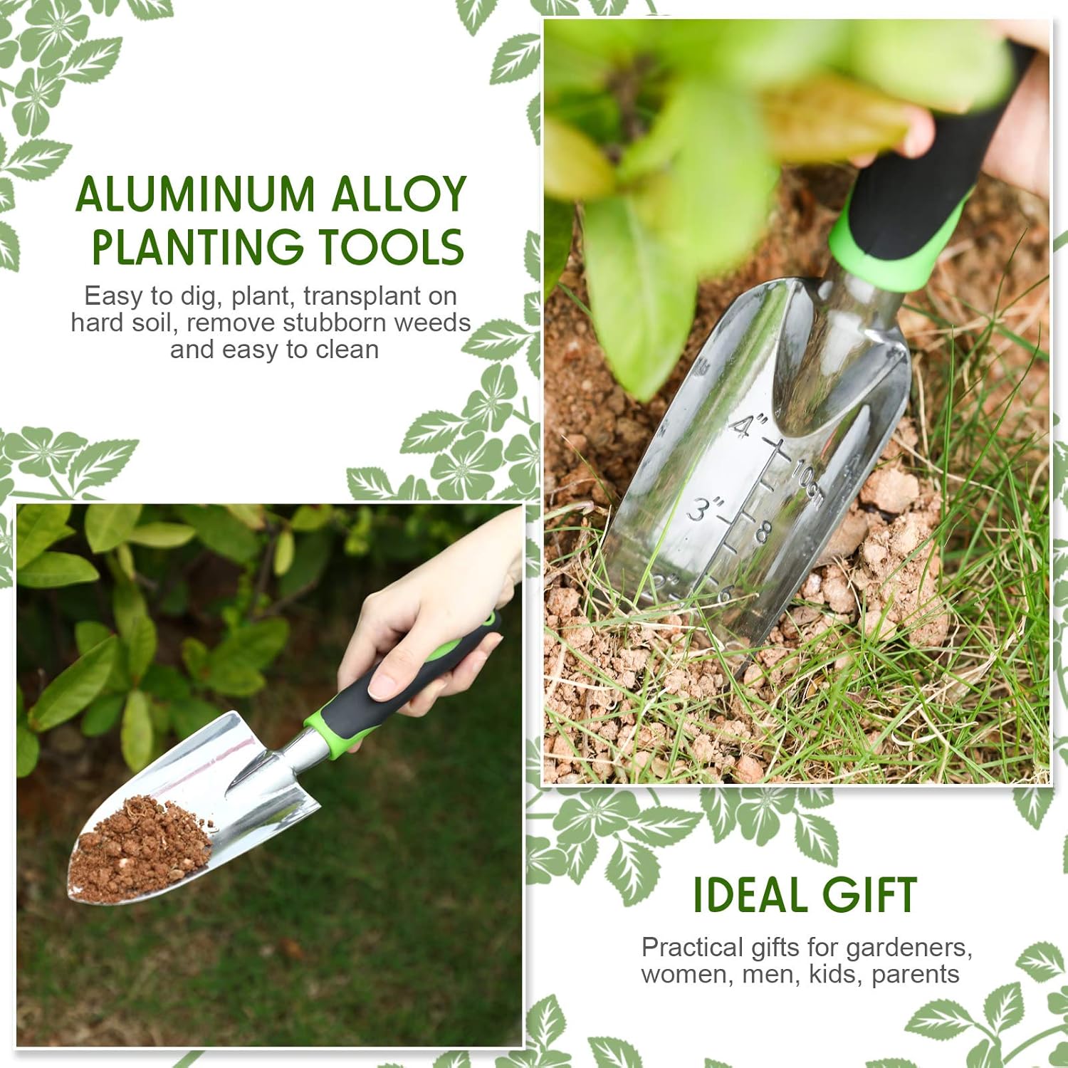 Garden Hand Trowel Transplant Trowel with Measurements Aluminum Alloy Planting Tools with Rubber Handle Small Gardening Hand Tools Shovels for Gardening Cultivating Transplanting Supplies - Image 5