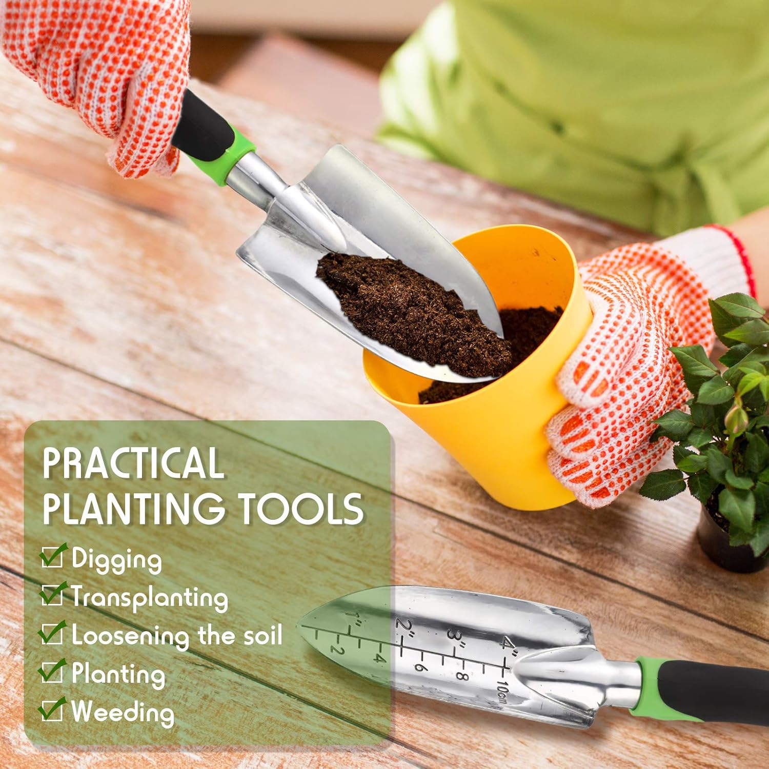 Garden Hand Trowel Transplant Trowel with Measurements Aluminum Alloy Planting Tools with Rubber Handle Small Gardening Hand Tools Shovels for Gardening Cultivating Transplanting Supplies - Image 6