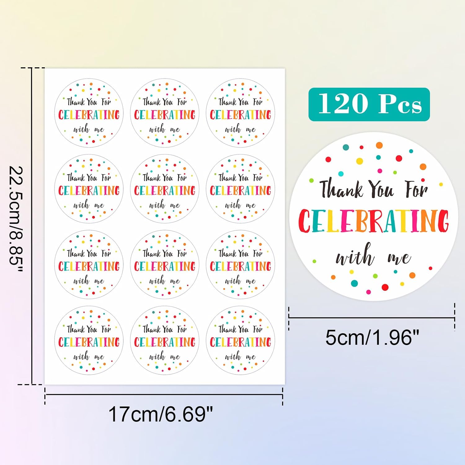 300Pcs Thank You Stickers - 2'' Thank You for Celebrating with Me Stickers Colorful Dot Thank You Birthday Party Favor Sticker Self Adhesive Thank You Seal Label Sticker for Gift Wedding Grad - Image 2