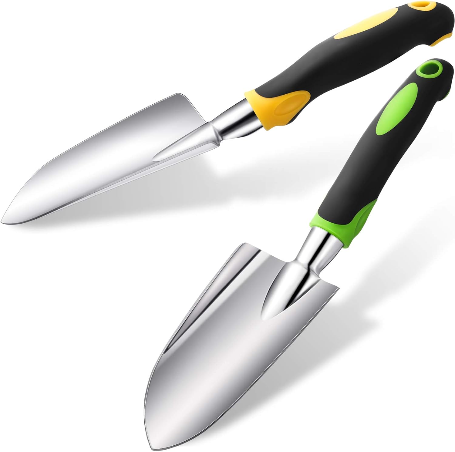 2 Pcs Garden Trowel Hand Shovel Tool Soil Scoop with Soft Rubberized Non Slip Handle Aluminum Alloy Potting Shovel for Digging Planting (Yellow, Green) - Image 1