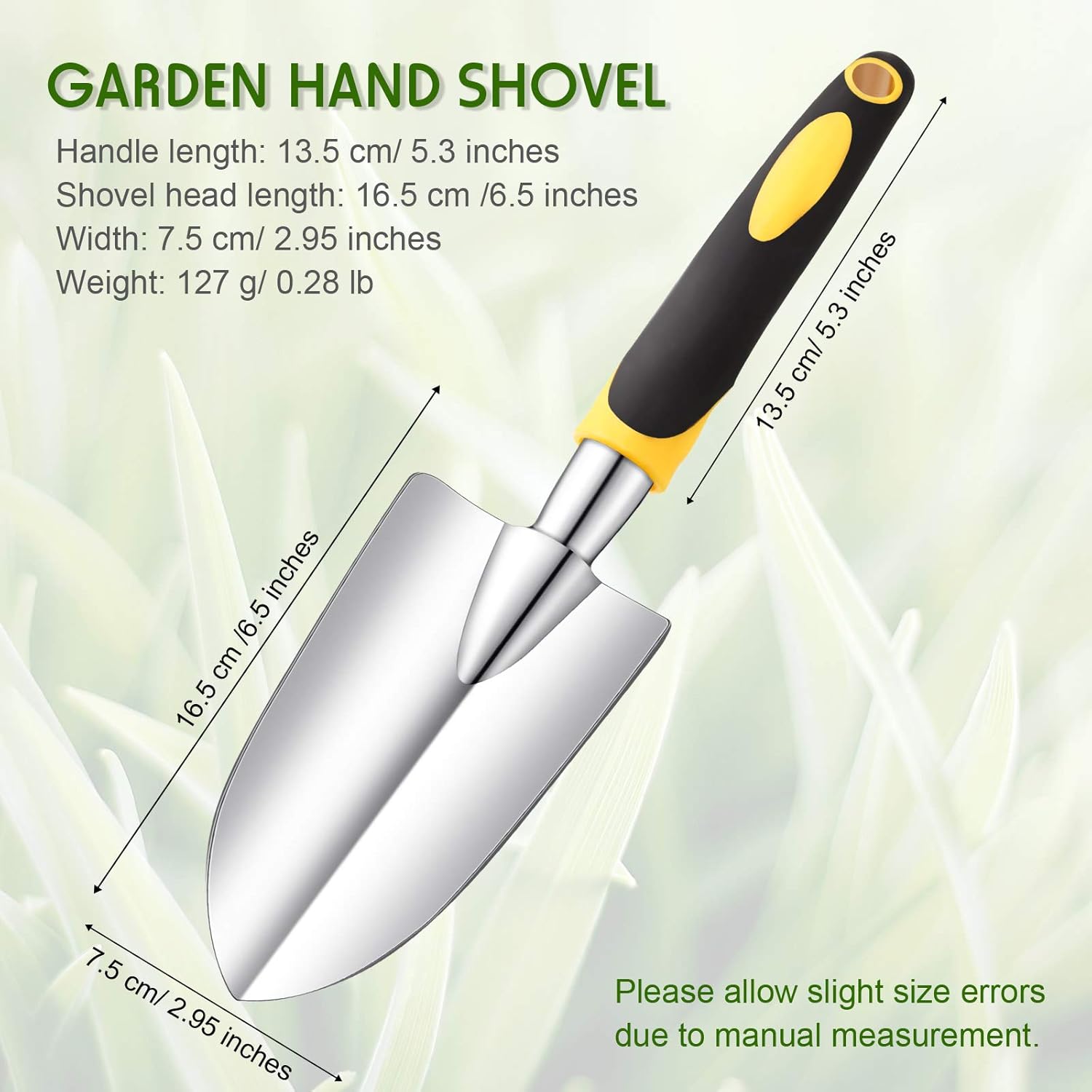 2 Pcs Garden Trowel Hand Shovel Tool Soil Scoop with Soft Rubberized Non Slip Handle Aluminum Alloy Potting Shovel for Digging Planting (Yellow, Green) - Image 2