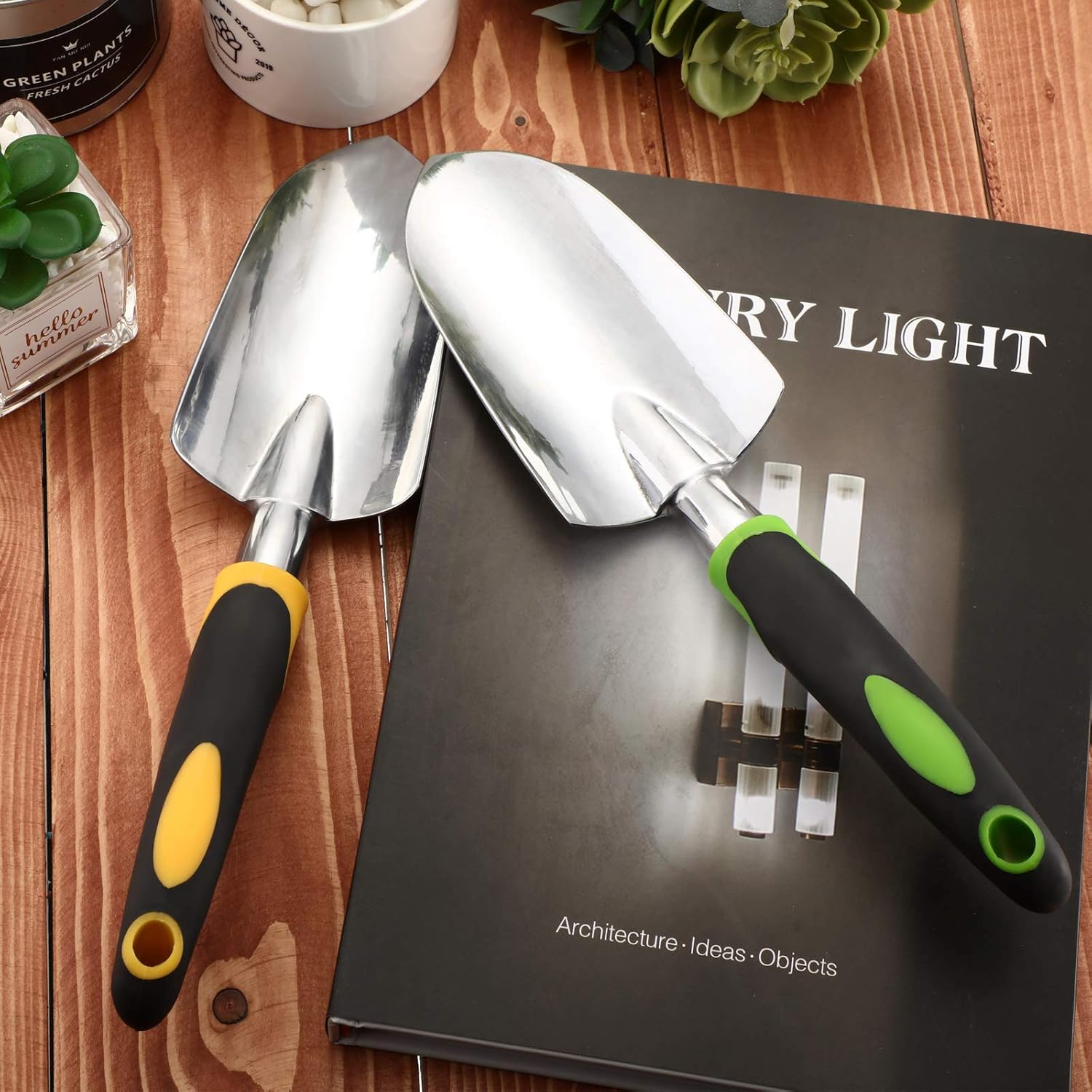 2 Pcs Garden Trowel Hand Shovel Tool Soil Scoop with Soft Rubberized Non Slip Handle Aluminum Alloy Potting Shovel for Digging Planting (Yellow, Green) - Image 7