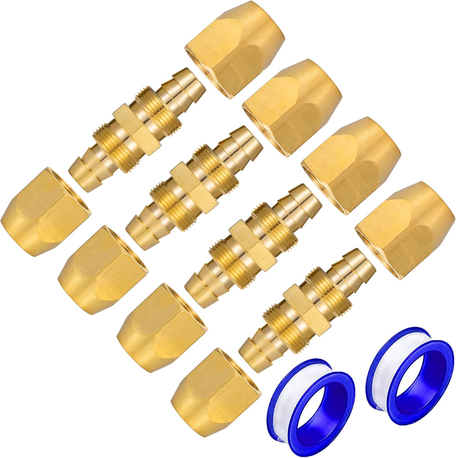 4PCS Soild Brass Air Reusable Hose Splicer For 1/4-Inch ID Hose,1/4
