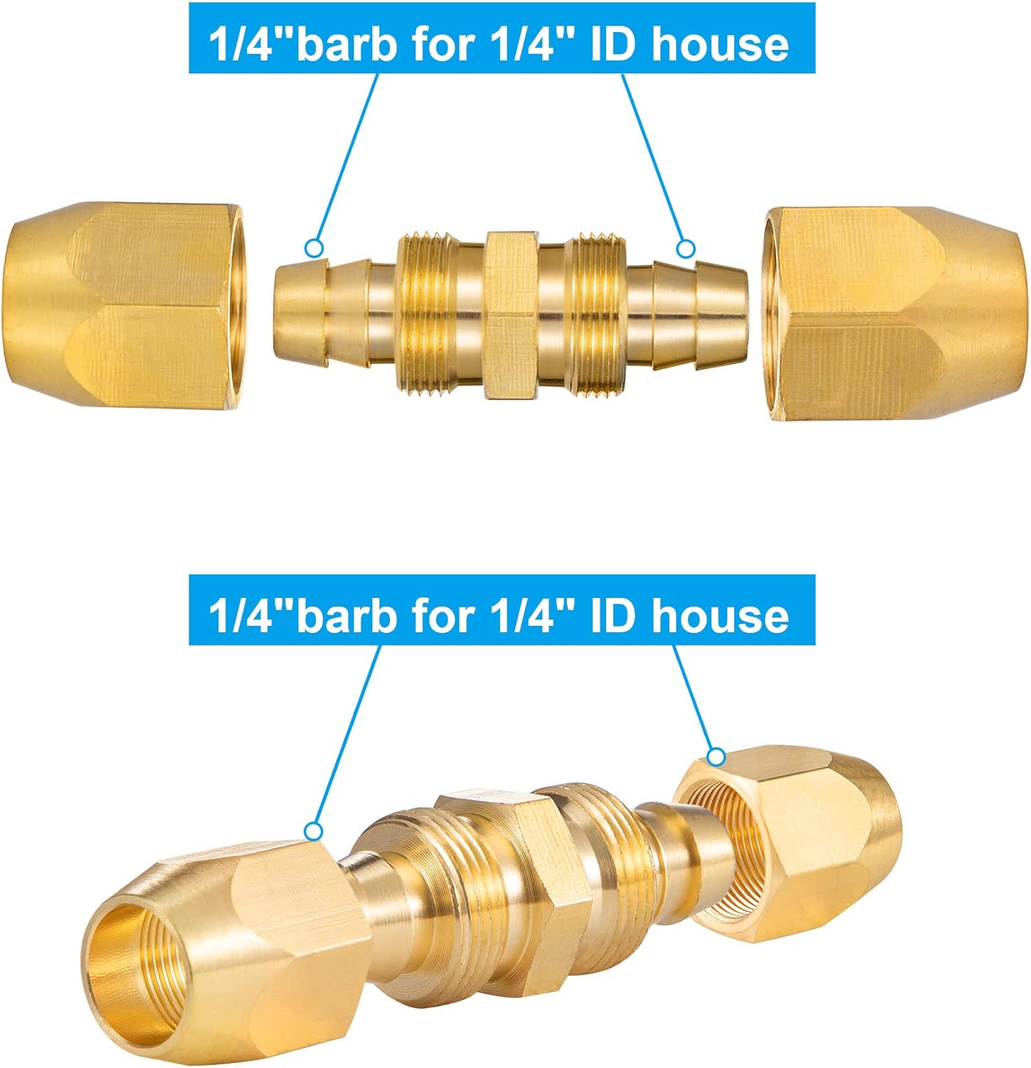 4PCS Soild Brass Air Reusable Hose Splicer For 1/4-Inch ID Hose,1/4