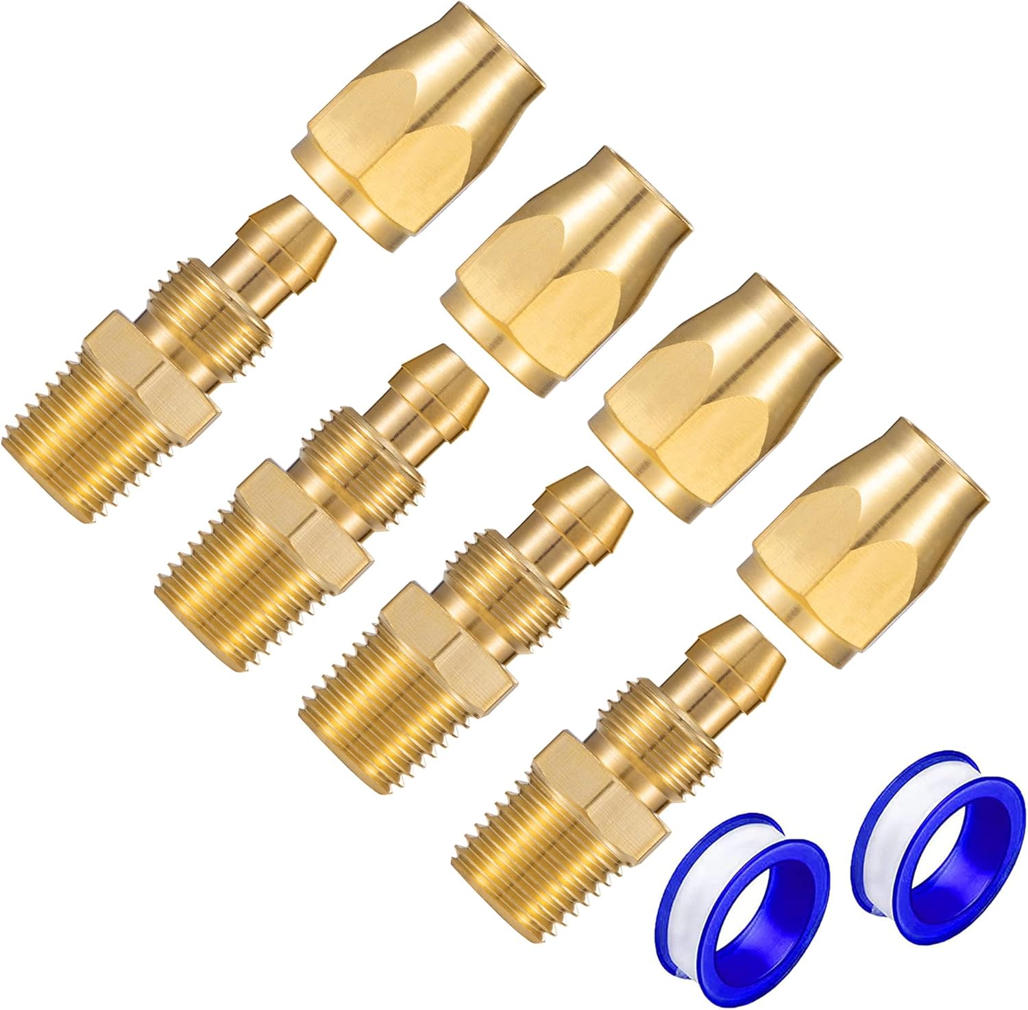 Premium Solid Brass 4PCS Reusable Replacement Fitting For 1/4-Inch ID Hose,1/4-Inch NPT Rigid - Image 1