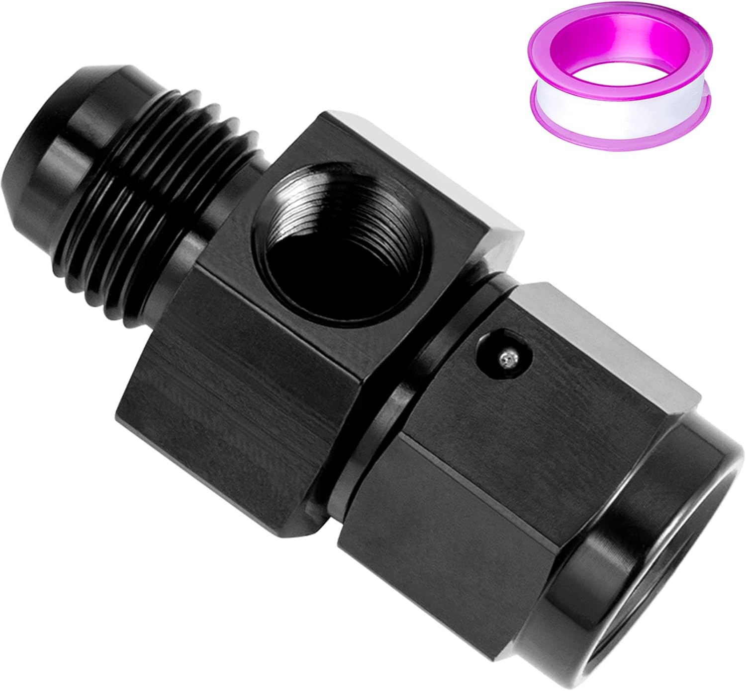6AN Male Flare to -6 Female Swivel with 1/8 NPT Gauge Port Fuel Pressure Take Off Fitting Adapter Aluminum - Image 1