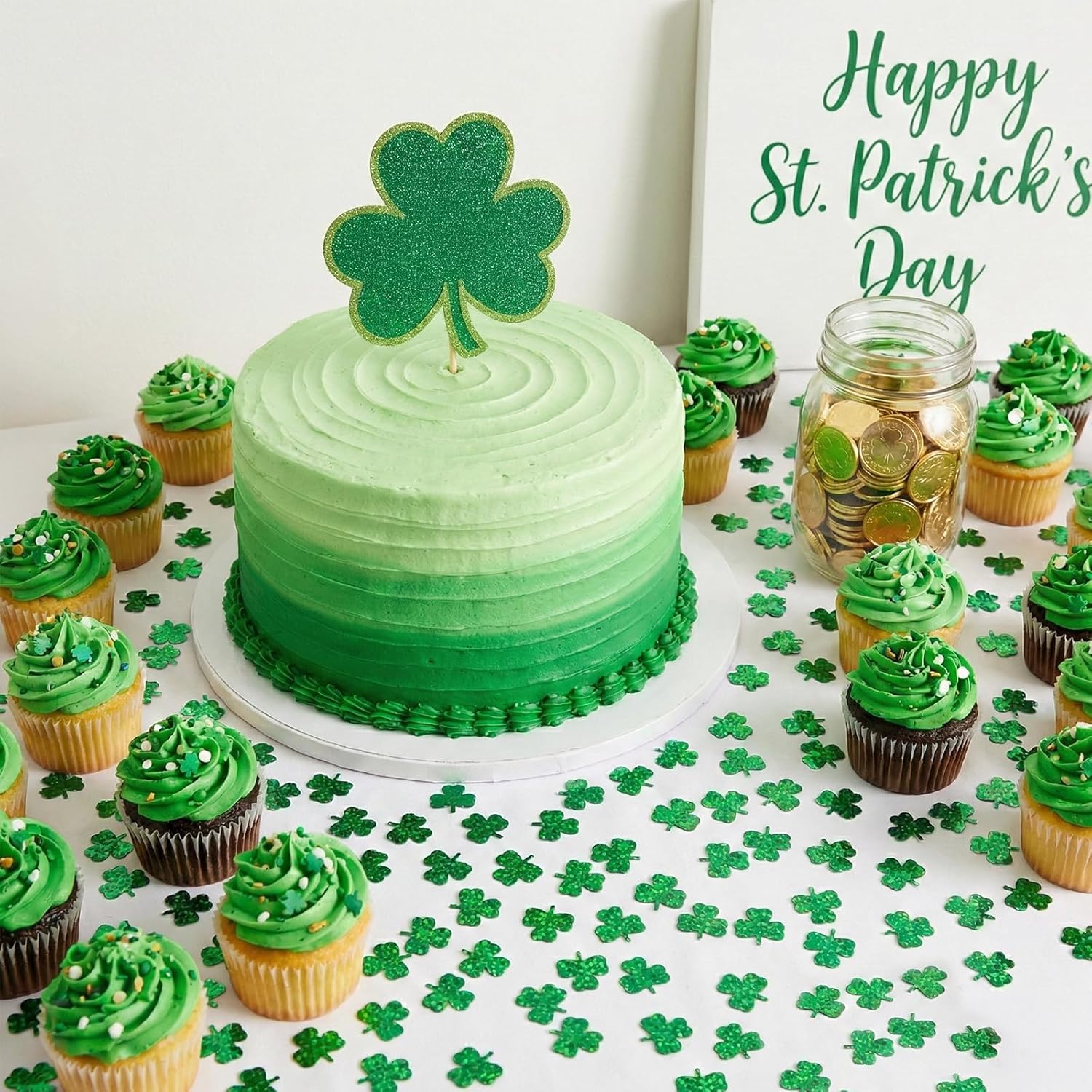St.Patrick's Day Confetti - 3000Pcs Glitter Green Shamrock Confetti St.Patrick's Day Party Favor Decoration Lucky Clover Irish Table Scatter Confetto for Sanit Patricks Day Decor(105G) - Image 3