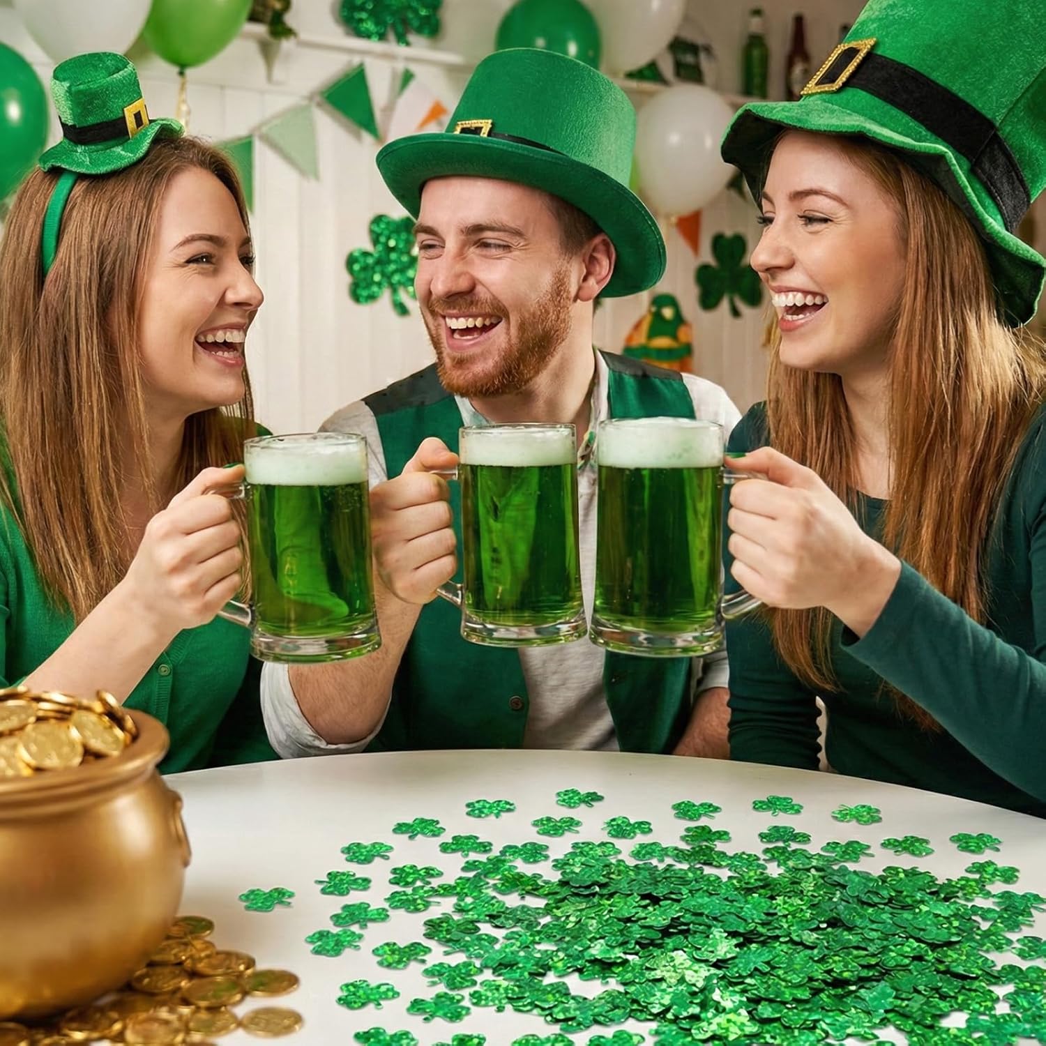 St.Patrick's Day Confetti - 3000Pcs Glitter Green Shamrock Confetti St.Patrick's Day Party Favor Decoration Lucky Clover Irish Table Scatter Confetto for Sanit Patricks Day Decor(105G) - Image 4