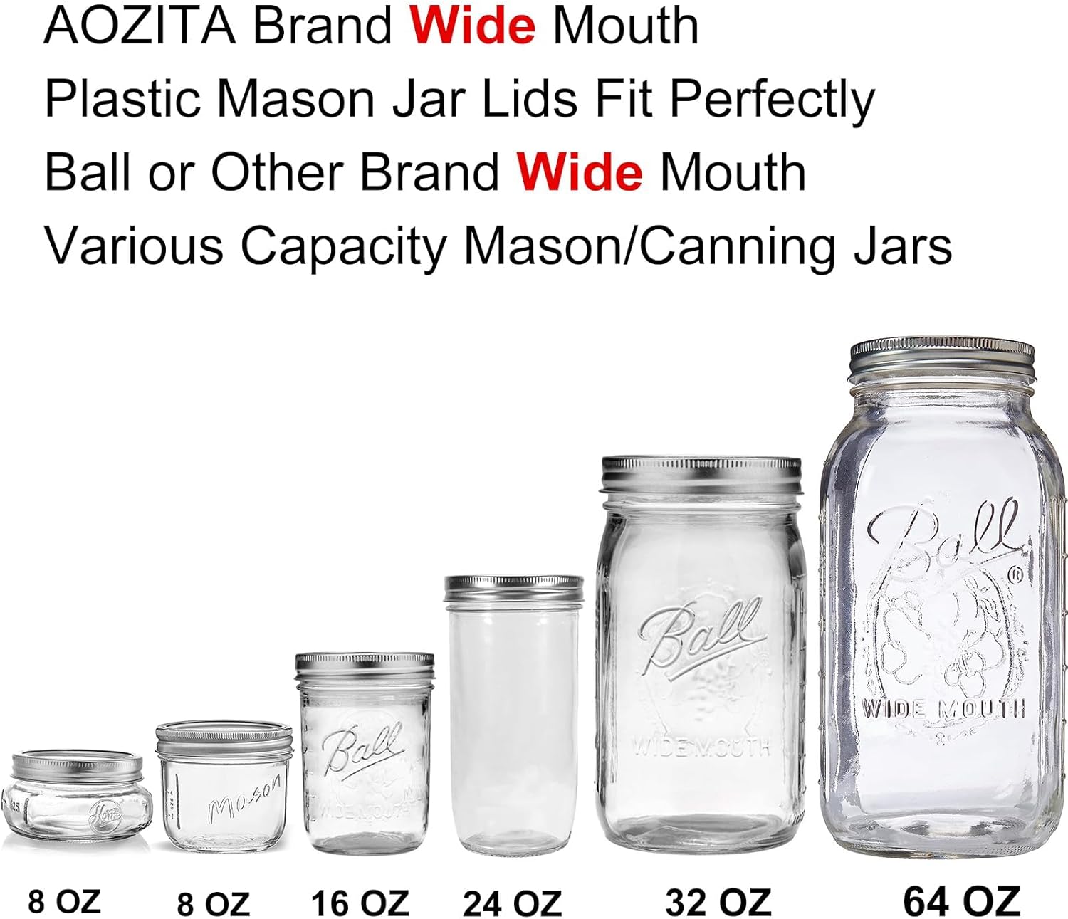 [10 Pack] WIDE Mouth Mason Jar Lids for Ball, Kerr and More - White Plastic Storage Caps for Mason/Canning Jars - Leak-Proof, Dishwasher Safe & Food Grade - Image 2