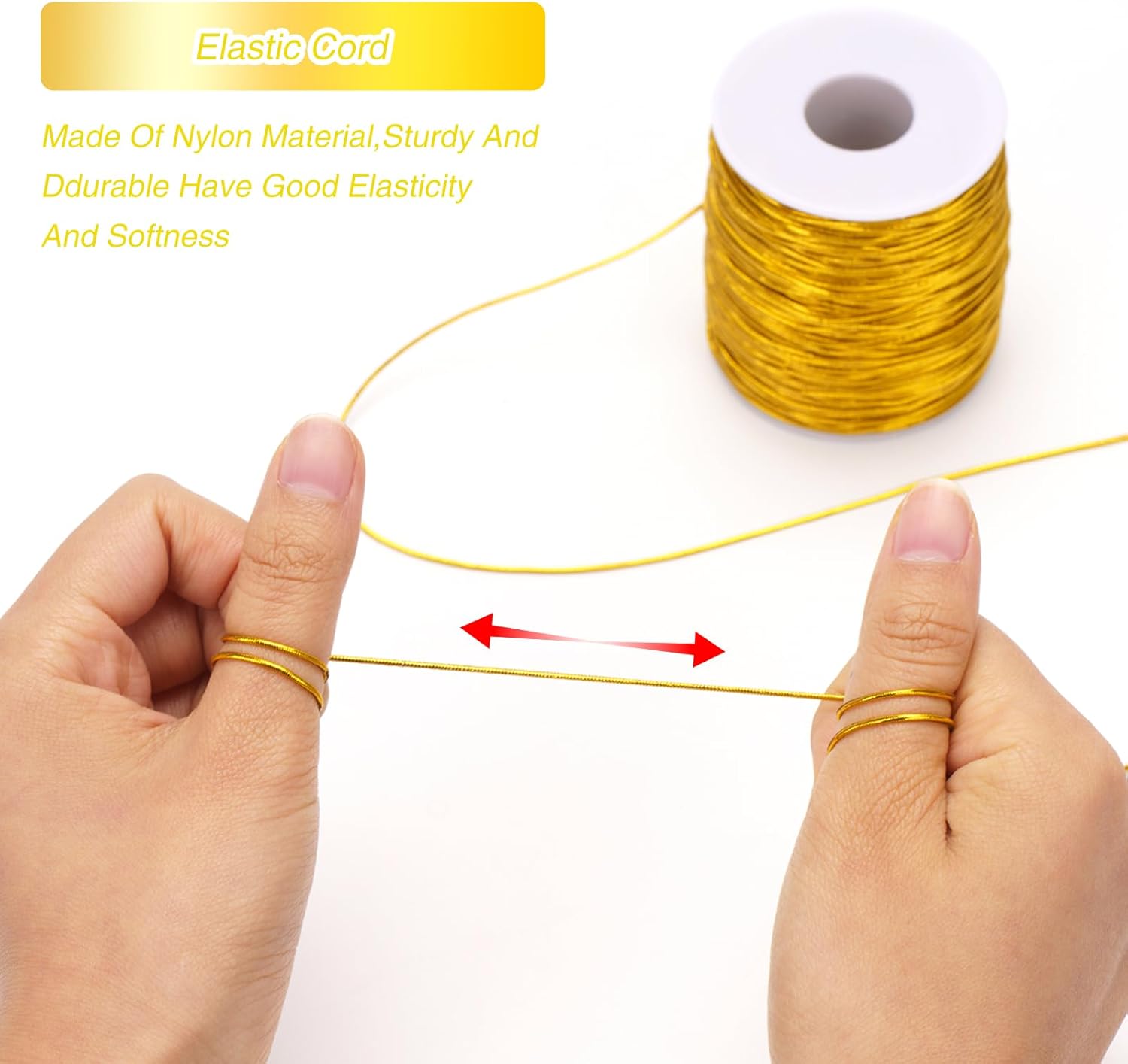 110Yard Gold Elastic Cord - 1MM Gold Elastic String Metallic Tinsel Stretch Cord Elastic Ribbon Braiding Rope for Ornament Craft Hair Gift Wrapping Hang Jewelry Making Bracelet Christmas Decor - Image 3