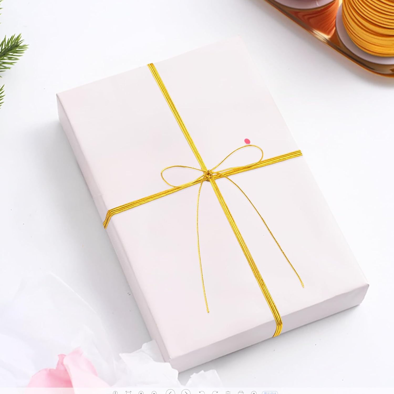 110Yard Gold Elastic Cord - 1MM Gold Elastic String Metallic Tinsel Stretch Cord Elastic Ribbon Braiding Rope for Ornament Craft Hair Gift Wrapping Hang Jewelry Making Bracelet Christmas Decor - Image 7