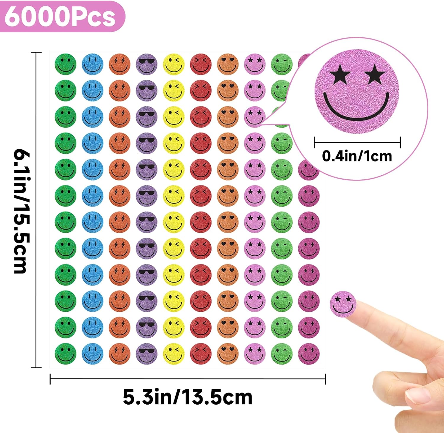 6000Pcs Smiley Face Stickers - 3/8'' Holographic Happy Face Stickers Cute Reward Sticker for Kids Classroom Self Adhesive Positive Incentive Sticker for Teacher Calendar One Happy Dude Birthday - Image 2