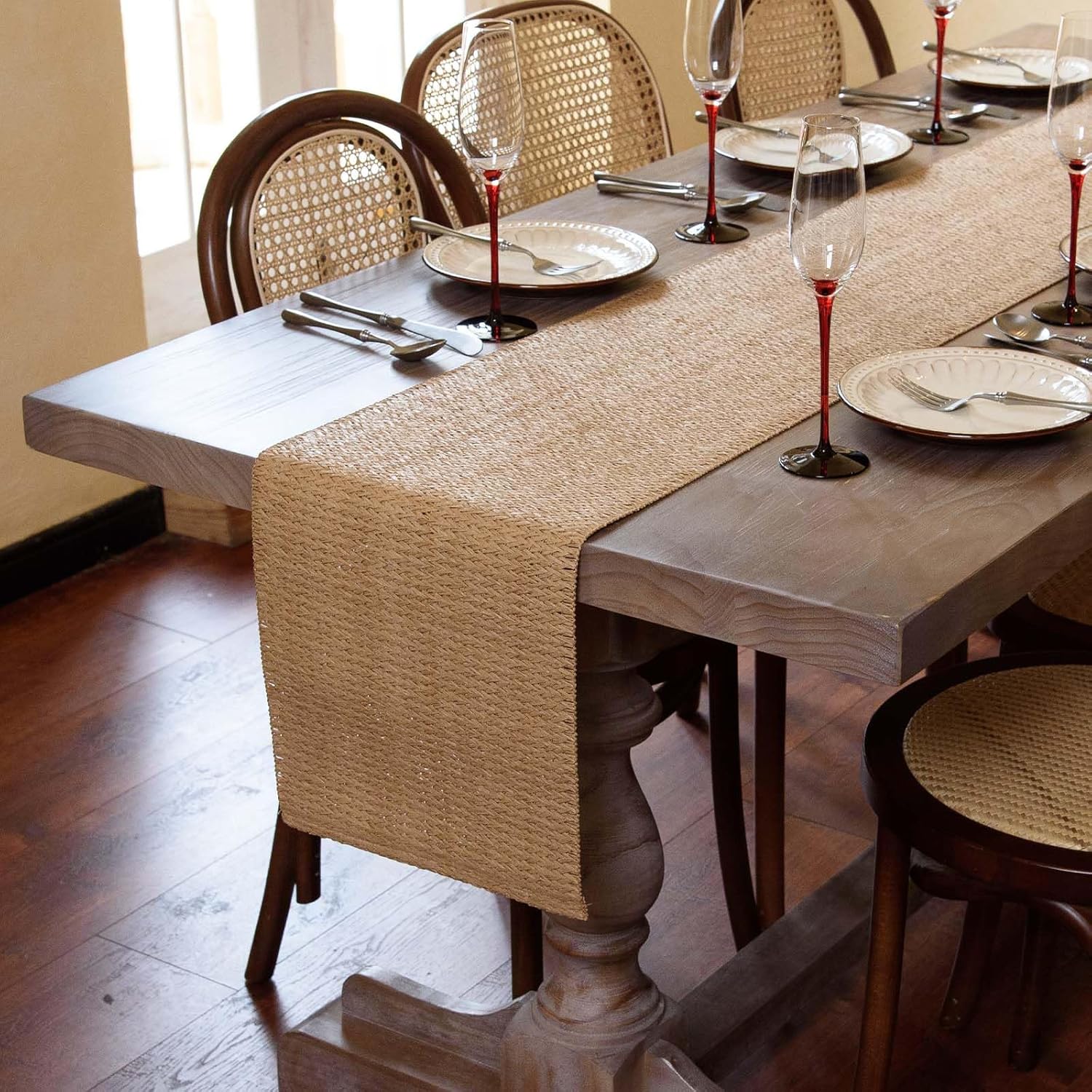 Natural Paper Braided Tablerunner 36 Inches Long for Dining Tables Farmhouse Rustic Table Runner Indoor & Outdoor(Light Brown) - Image 1