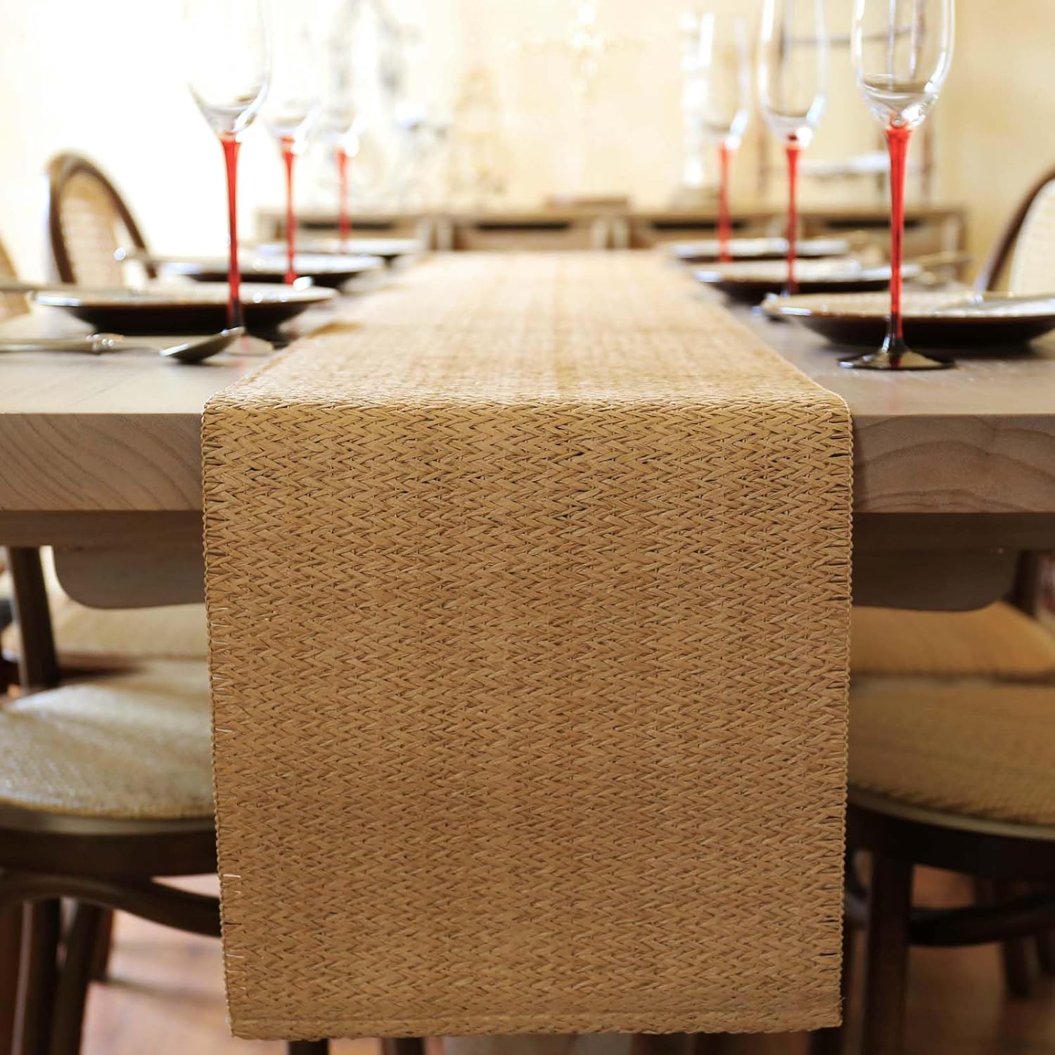 Natural Paper Braided Tablerunner 36 Inches Long for Dining Tables Farmhouse Rustic Table Runner Indoor & Outdoor(Light Brown) - Image 2