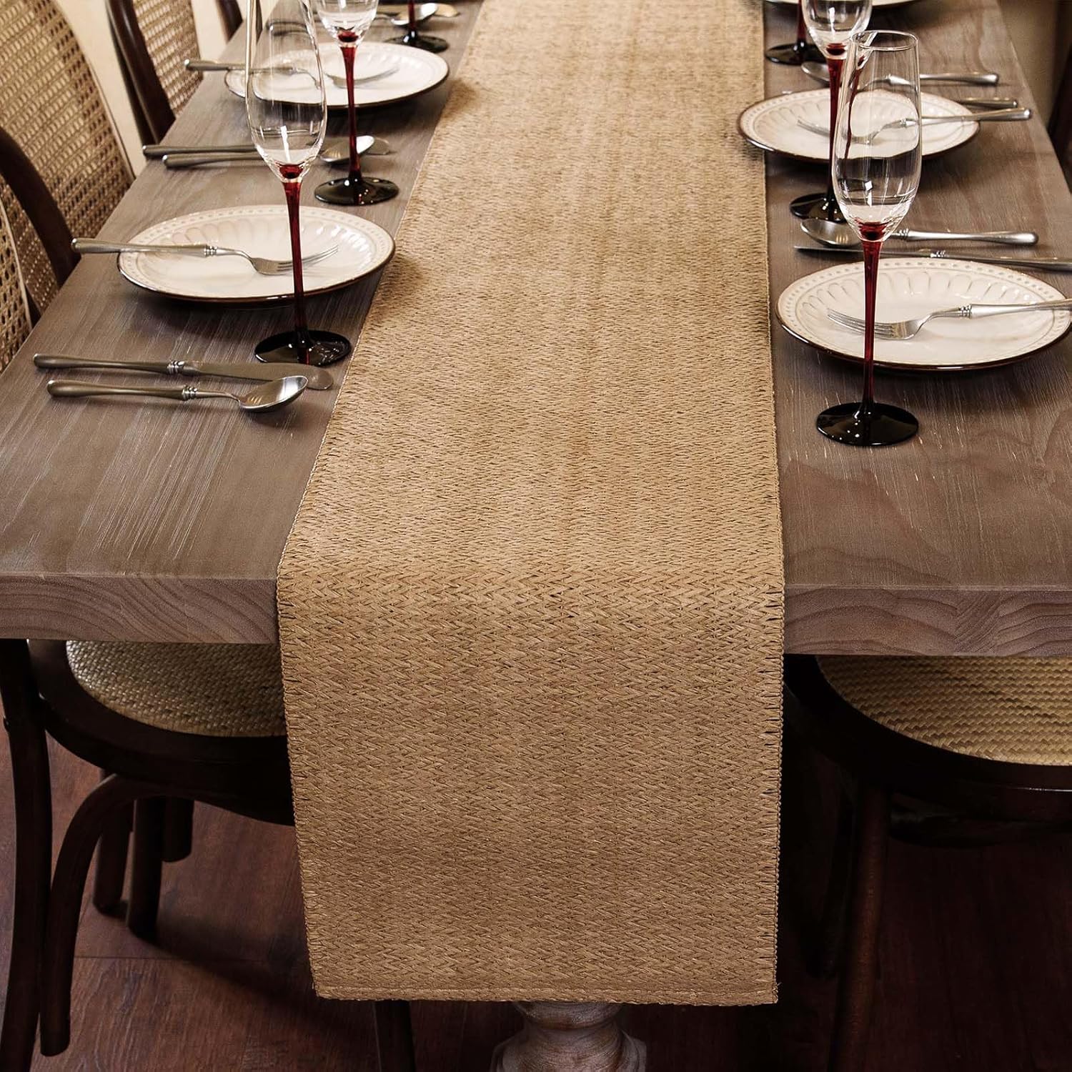 Natural Paper Braided Tablerunner 36 Inches Long for Dining Tables Farmhouse Rustic Table Runner Indoor & Outdoor(Light Brown) - Image 3