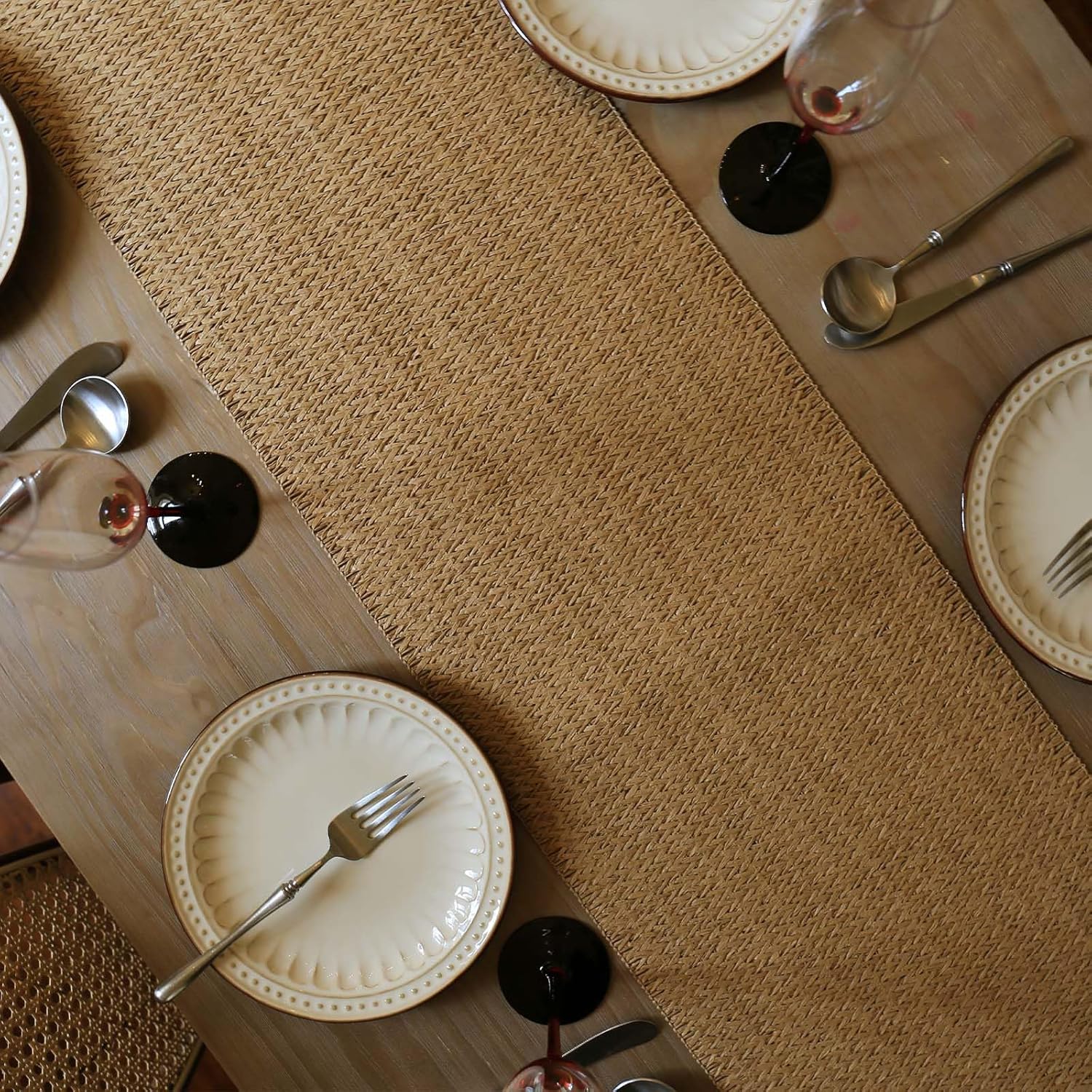 Natural Paper Braided Tablerunner 36 Inches Long for Dining Tables Farmhouse Rustic Table Runner Indoor & Outdoor(Light Brown) - Image 4