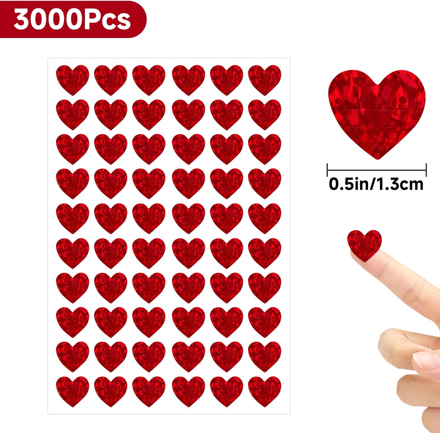 3000Pcs Heart Stickers - 1/2Inch Holographic Red Heart Stickers Tiny Mini Small Heart Shape Sticker Self Adhesive Happy Valentines Day Heart Love Sticker for Envelope Card Crafts Gift Wrapping - Image 2