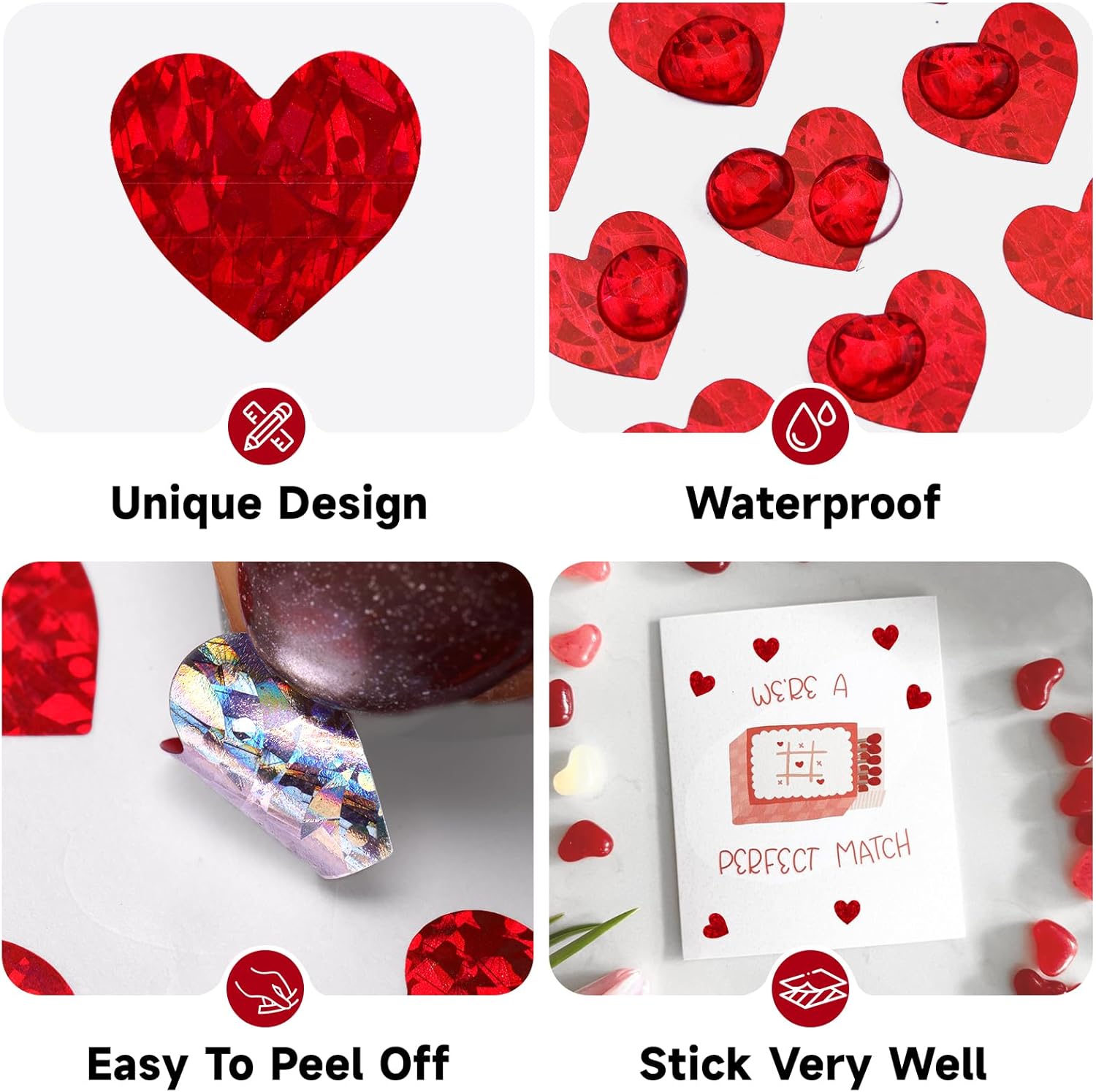 3000Pcs Heart Stickers - 1/2Inch Holographic Red Heart Stickers Tiny Mini Small Heart Shape Sticker Self Adhesive Happy Valentines Day Heart Love Sticker for Envelope Card Crafts Gift Wrapping - Image 3