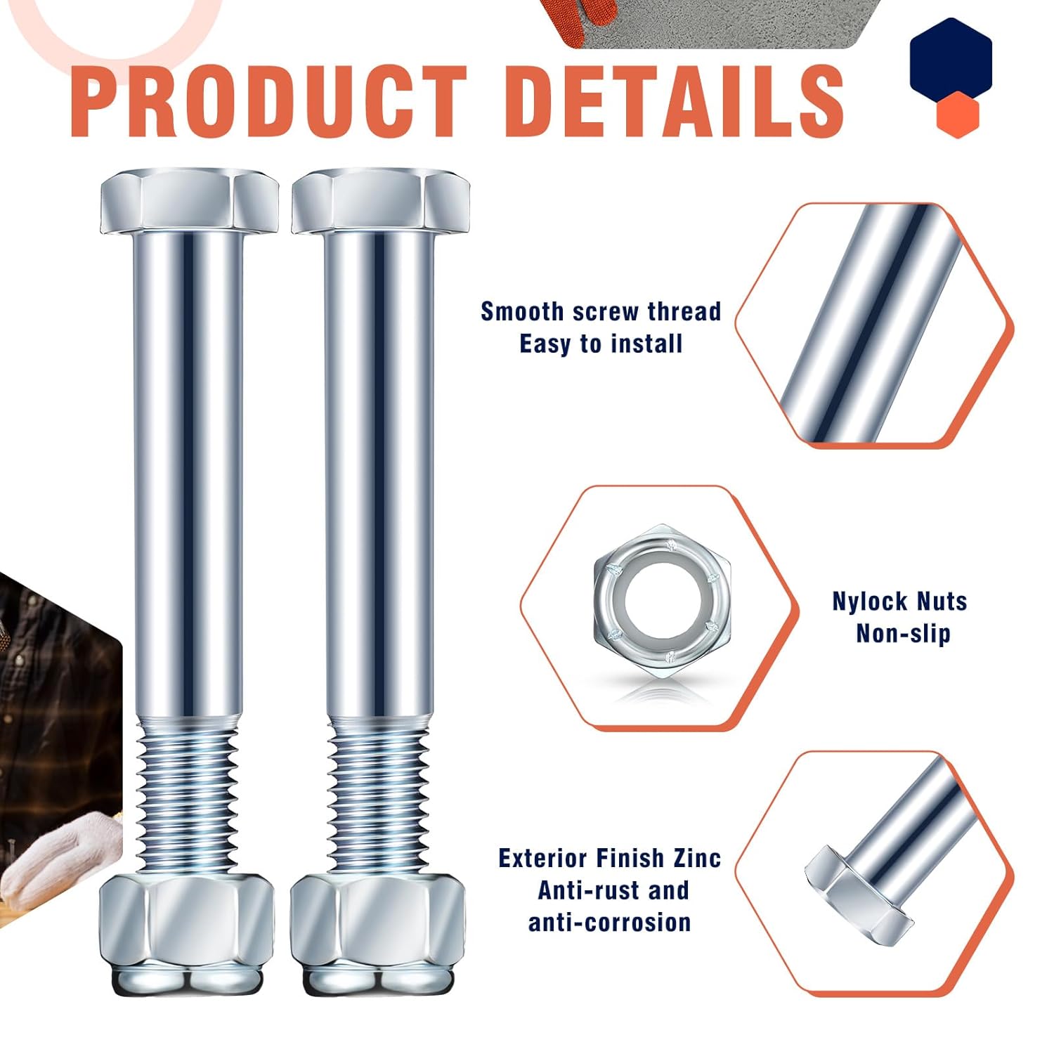 5 Pack Grade 2 Shear Bolts for Rotary Cutters Bolts and Lock Nuts Kit 1/2
