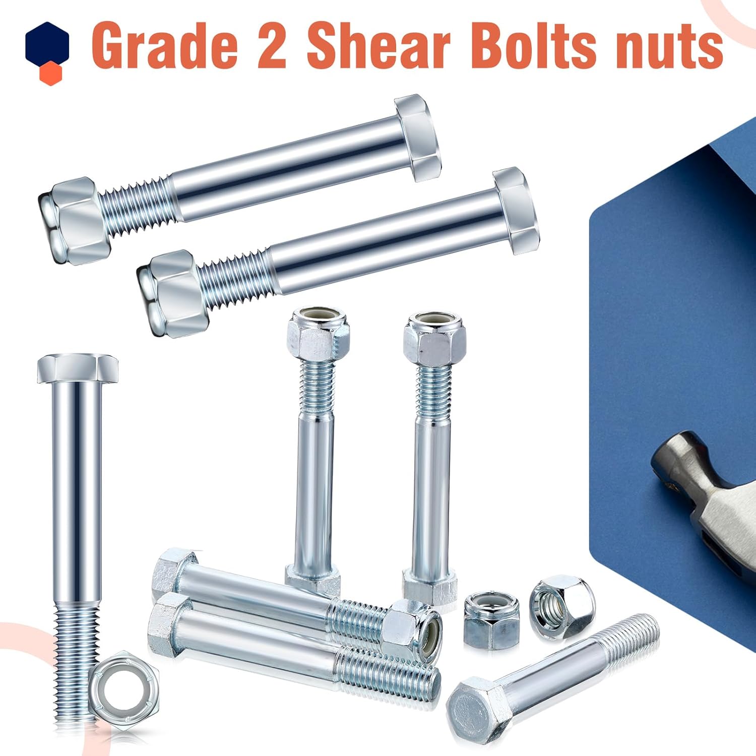 5 Pack Grade 2 Shear Bolts for Rotary Cutters Bolts and Lock Nuts Kit 1/2