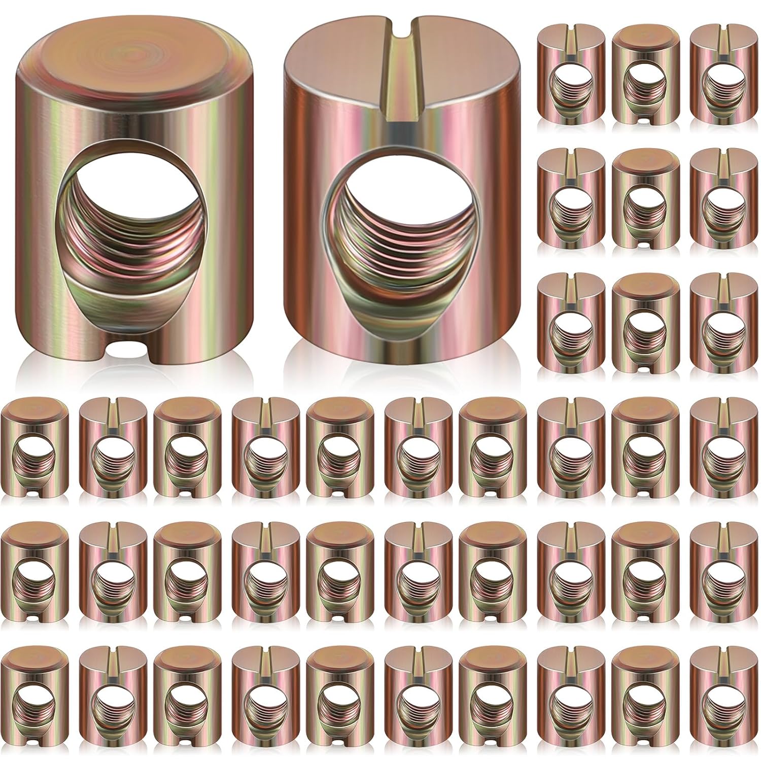 50 Pcs Metric M6 Barrel Nuts Cross Dowels Slotted Nuts Bunk Bed Replacement Hardware Headboard Hardware Kit for Baby Bed Crib Chairs Furniture M6 x 10 mm x 13 mm(Gold) - Image 1