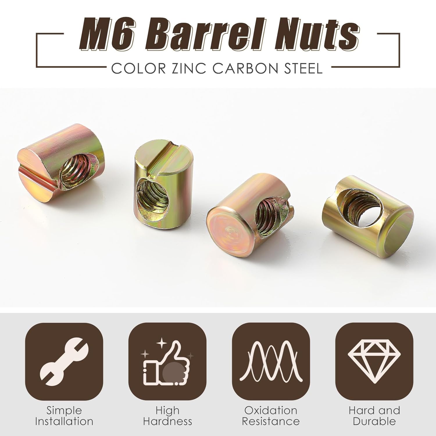 50 Pcs Metric M6 Barrel Nuts Cross Dowels Slotted Nuts Bunk Bed Replacement Hardware Headboard Hardware Kit for Baby Bed Crib Chairs Furniture M6 x 10 mm x 13 mm(Gold) - Image 4