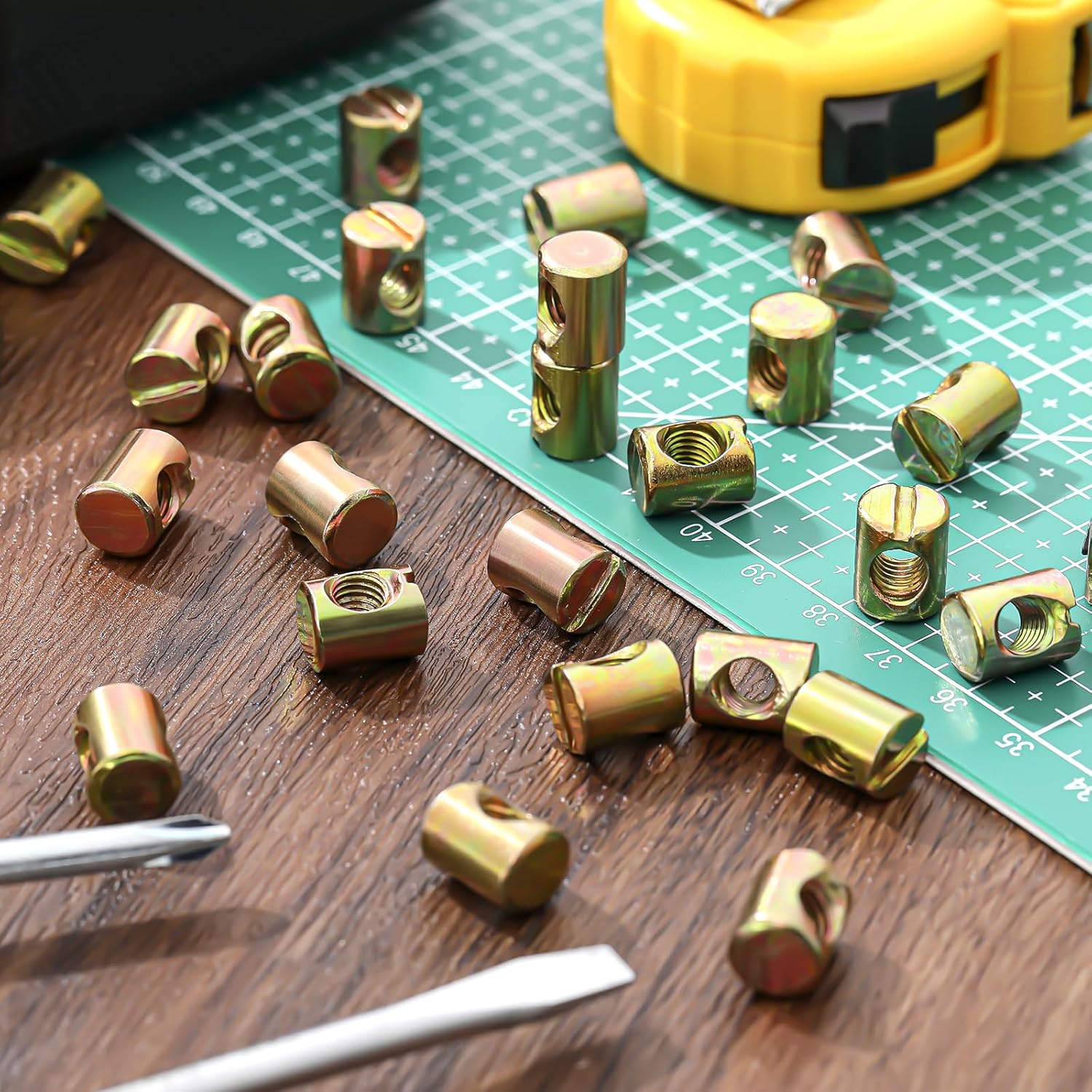 50 Pcs Metric M6 Barrel Nuts Cross Dowels Slotted Nuts Bunk Bed Replacement Hardware Headboard Hardware Kit for Baby Bed Crib Chairs Furniture M6 x 10 mm x 13 mm(Gold) - Image 5
