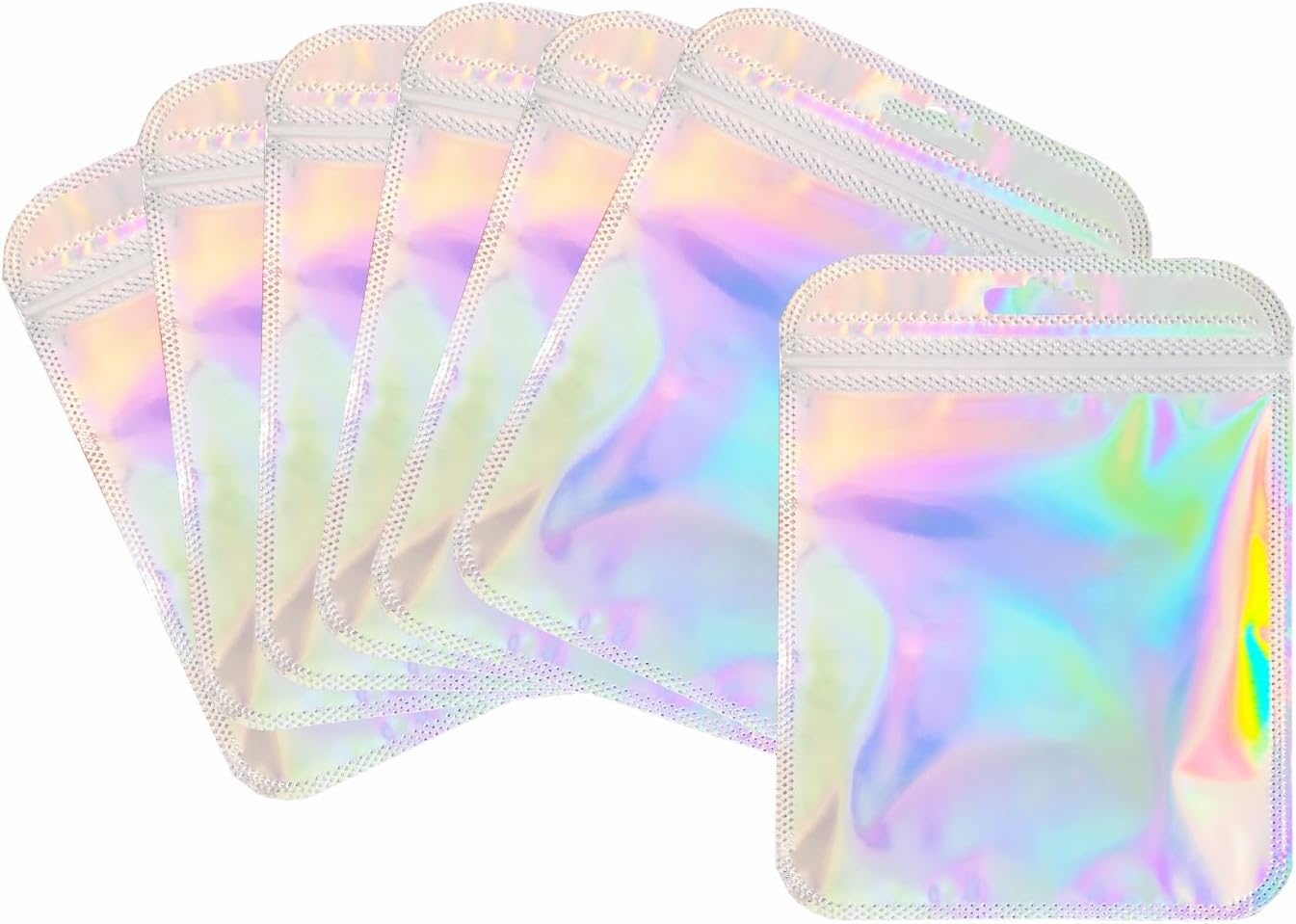 100 Pcs Holographic Resealable Packaging Bags for Small Business Supplies, Cute Small Color Smell Proof Bags Plastic Baggies for Lip Gloss Soap Party Food Storage 4x6inch - Image 1