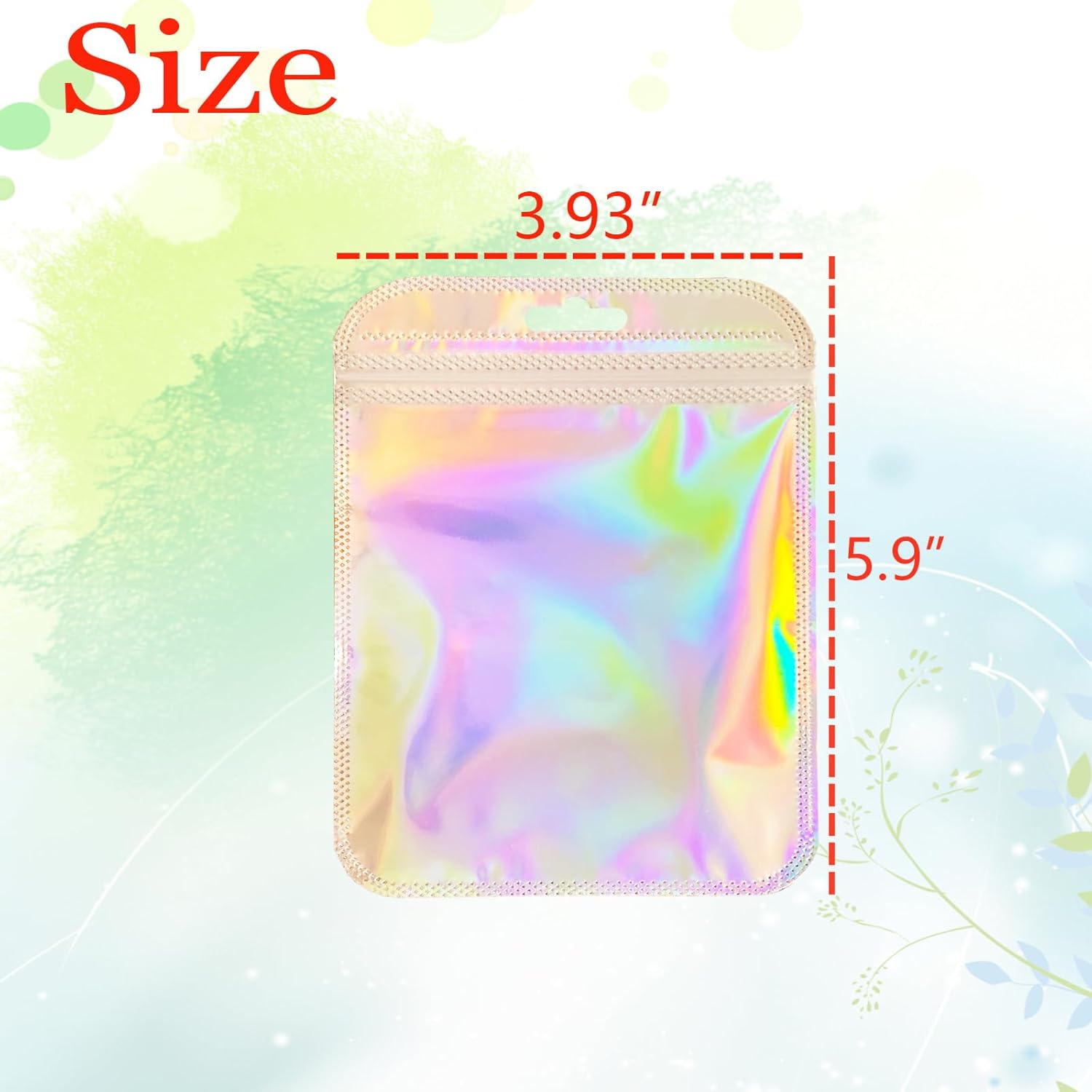 100 Pcs Holographic Resealable Packaging Bags for Small Business Supplies, Cute Small Color Smell Proof Bags Plastic Baggies for Lip Gloss Soap Party Food Storage 4x6inch - Image 3