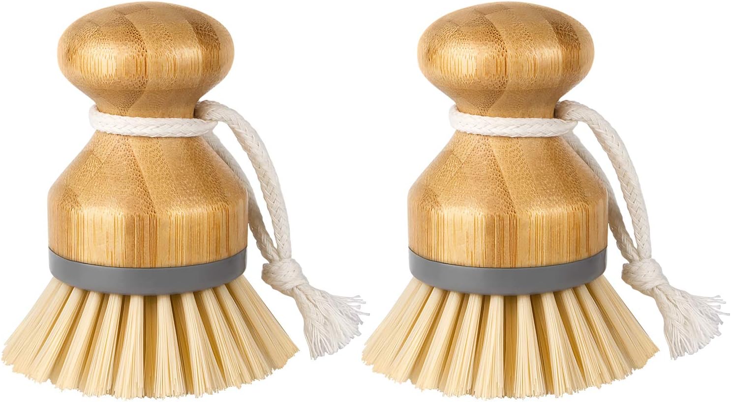 Bamboo Palm Brush, Scrub Brush for Dishes Pots Pans Kitchen Sink Cleaning, Pack of 2 - Image 1