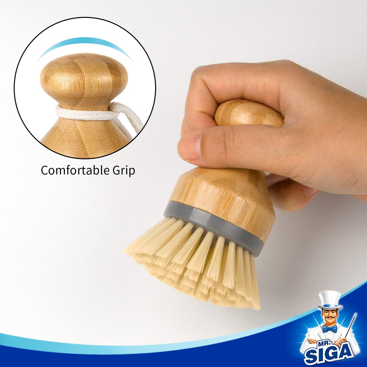 Bamboo Palm Brush, Scrub Brush for Dishes Pots Pans Kitchen Sink Cleaning, Pack of 2 - Image 2