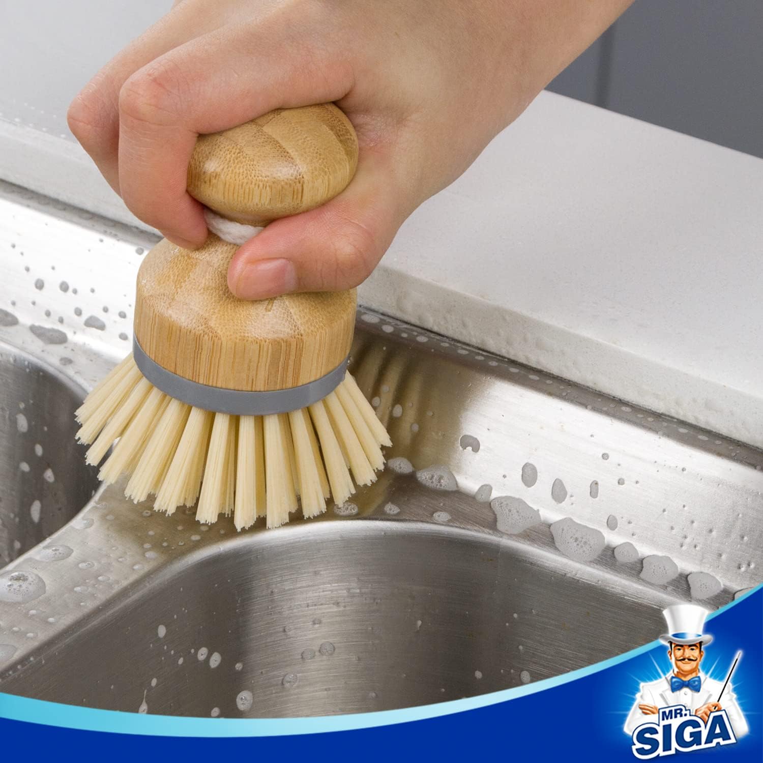 Bamboo Palm Brush, Scrub Brush for Dishes Pots Pans Kitchen Sink Cleaning, Pack of 2 - Image 8