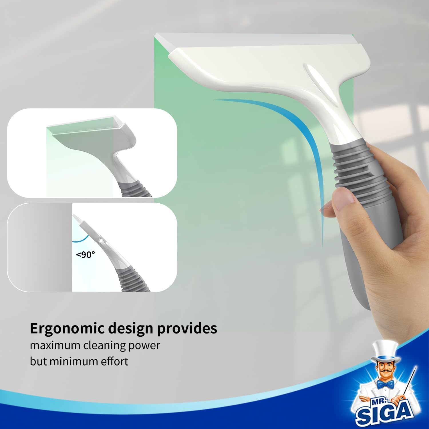 Multi-Purpose Silicon Squeegee for Window, Glass, Shower Door, Car Windshield, Heavy Duty Window Scrubber, Includes Suction Hook, 10 inch, White & Gray, 1 Pack - Image 4