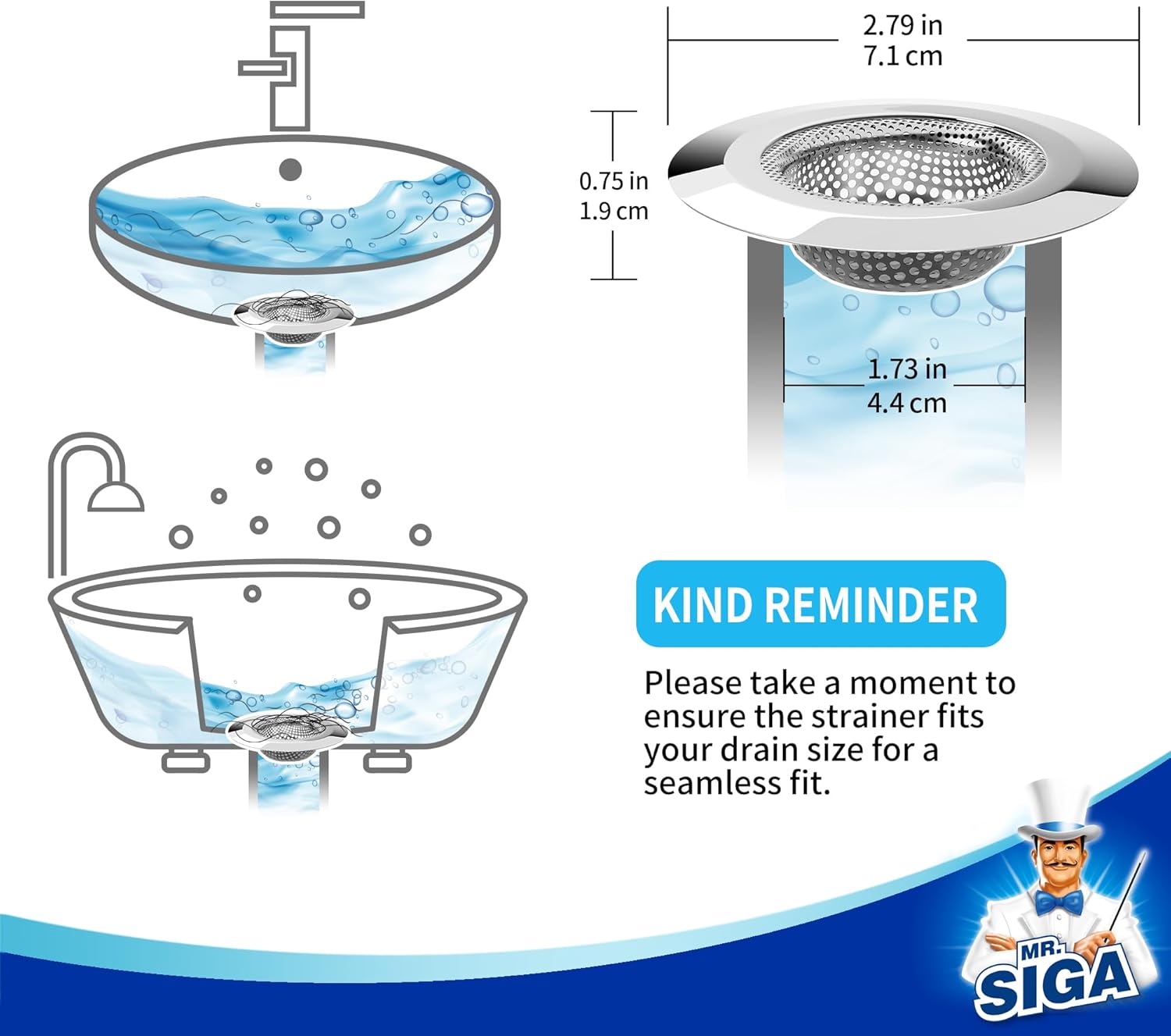 Bathtub Drain Strainer, Stainless Steel Shower Bathtub Drain Hair Catcher, Bathroom Sink Drain Strainer, 3 Pack - Image 5