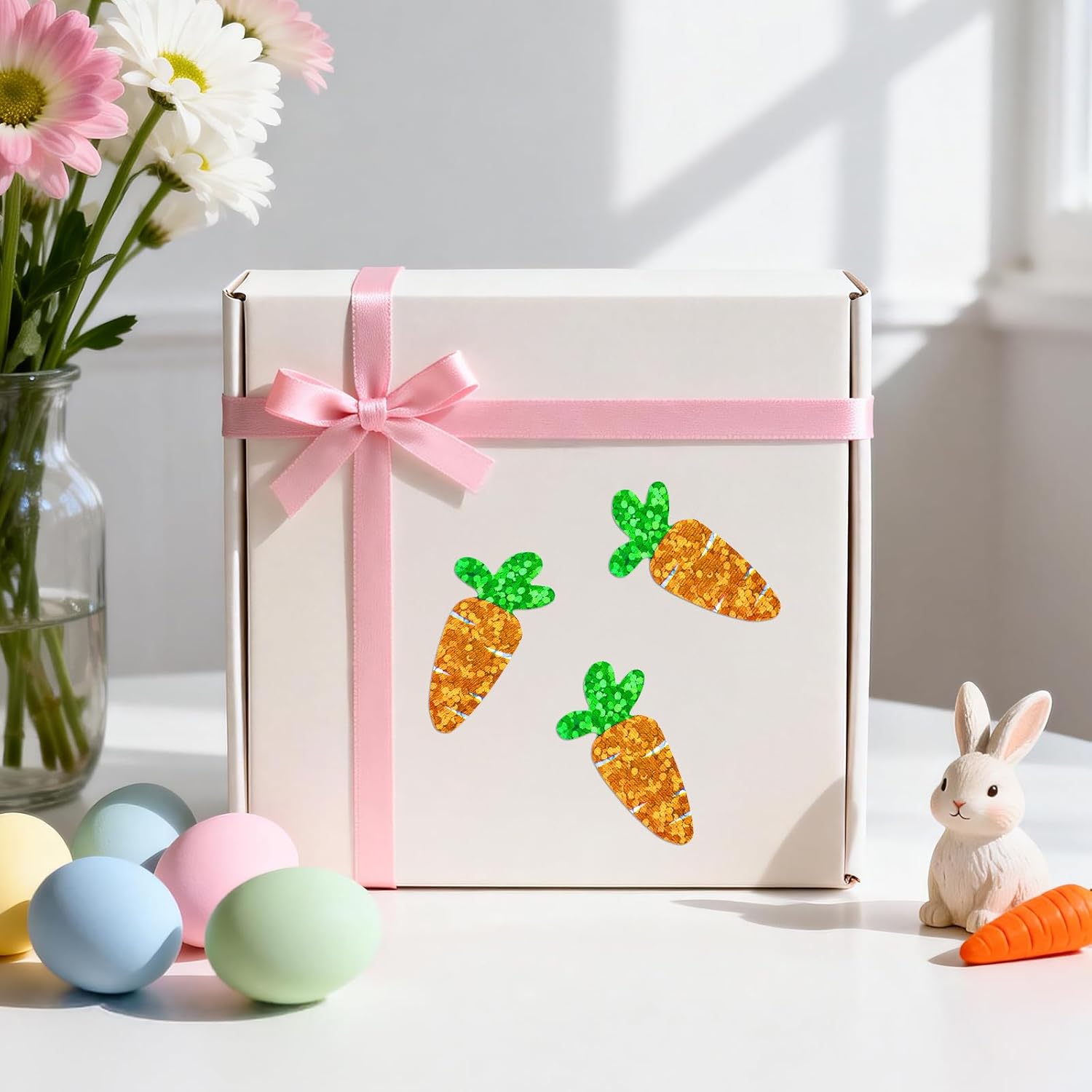 Easter Carrot Stickers - 500Pcs 1.2×0.4'' Carrot Shape Stickers Holographic Carrots Sticker Roll Self Adhesive Happy Easter Sticker for Egg Basket Envelope Seal Card Easter Party Favor Decor - Image 4