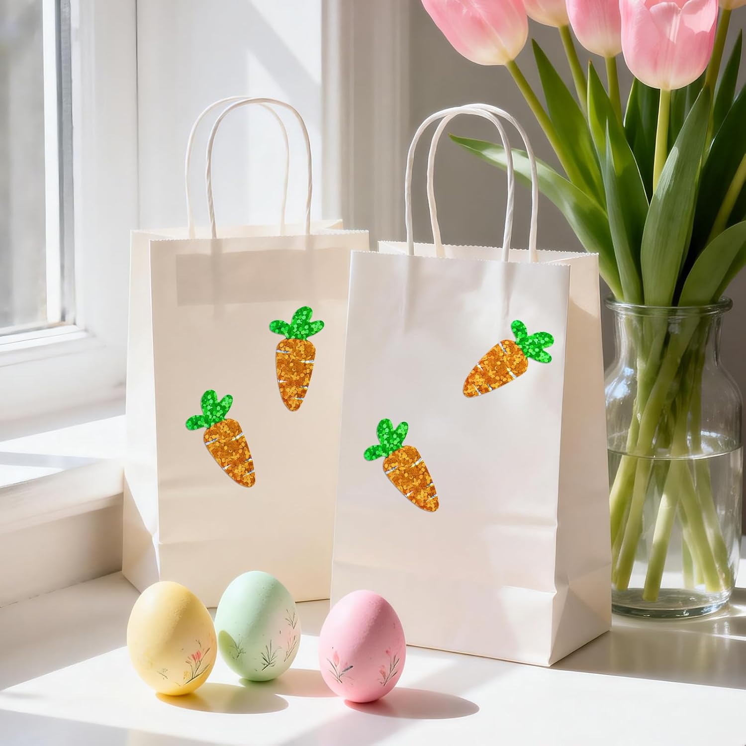 Easter Carrot Stickers - 500Pcs 1.2×0.4'' Carrot Shape Stickers Holographic Carrots Sticker Roll Self Adhesive Happy Easter Sticker for Egg Basket Envelope Seal Card Easter Party Favor Decor - Image 5