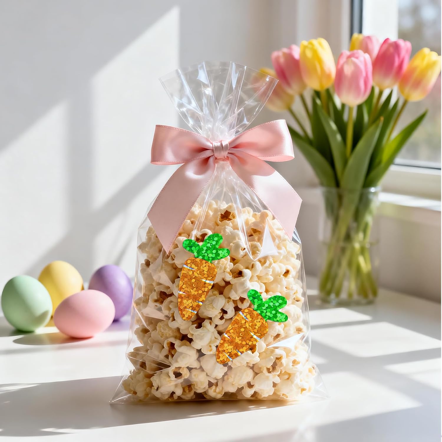 Easter Carrot Stickers - 500Pcs 1.2×0.4'' Carrot Shape Stickers Holographic Carrots Sticker Roll Self Adhesive Happy Easter Sticker for Egg Basket Envelope Seal Card Easter Party Favor Decor - Image 7