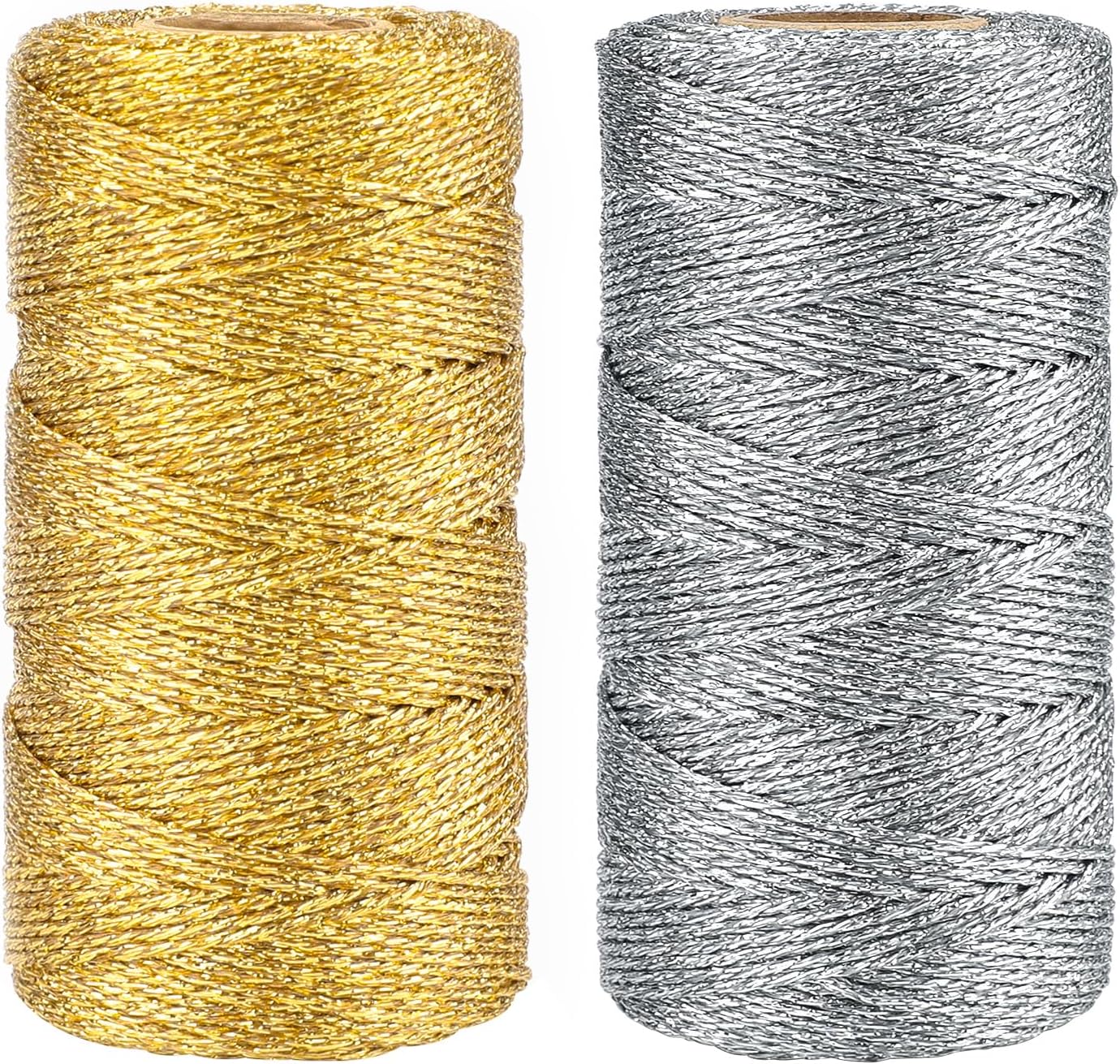 Gold Silver Twine String - 656Ft 1.5MM Christmas Twine String Metallic Gold and Silver Glitter Bakers Twines Strings for Crafts Ornament Gift Wrapping Christmas Holiday Home Decoration - Image 1