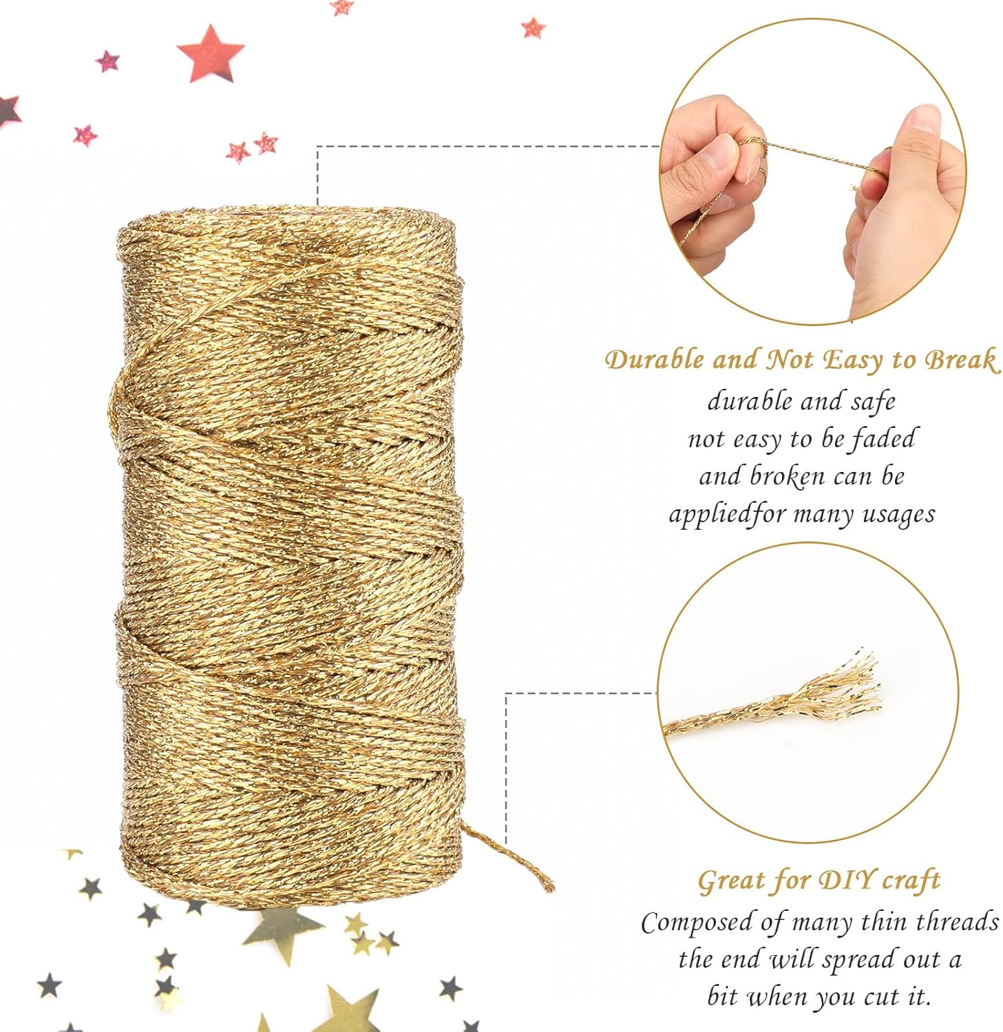 Gold Silver Twine String - 656Ft 1.5MM Christmas Twine String Metallic Gold and Silver Glitter Bakers Twines Strings for Crafts Ornament Gift Wrapping Christmas Holiday Home Decoration - Image 5