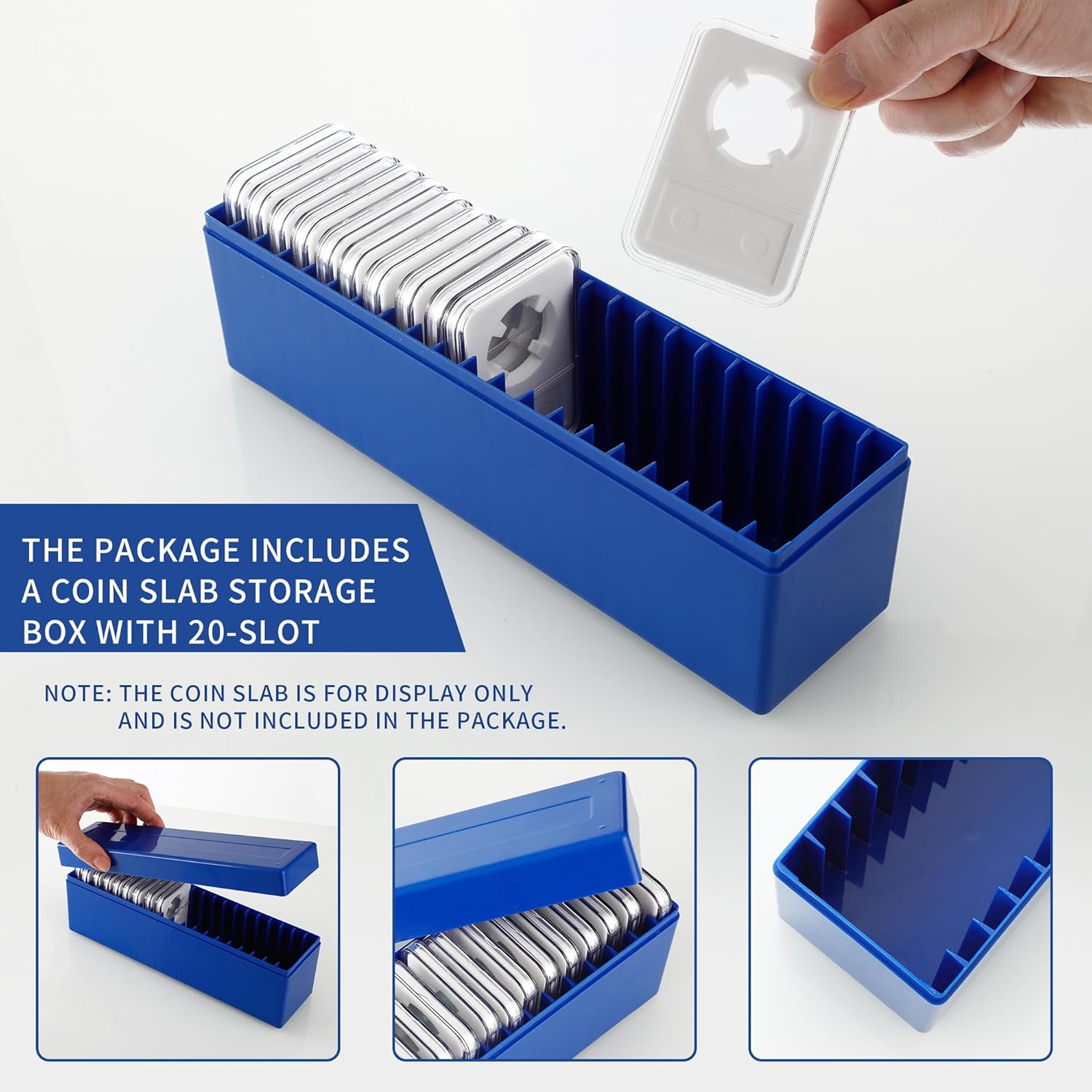 Plastic Coin Slab Storage Box, Coin Storage Box Case for NGC, PCGS, PMG, and Premier Coin Holders, Coin Holder Organizer Boxes with 20 Slots, Only Box, Blue - Image 2