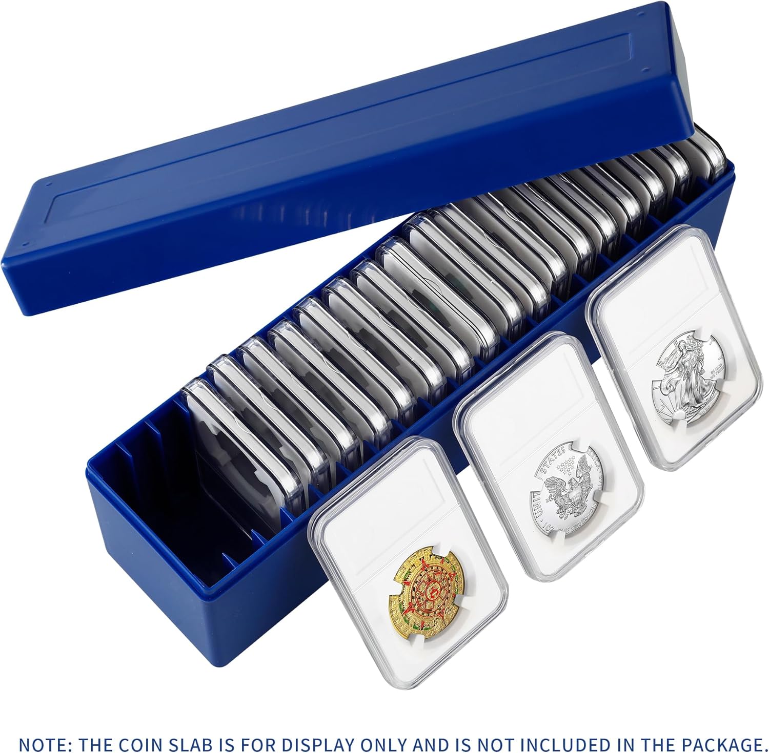Plastic Coin Slab Storage Box, Coin Storage Box Case for NGC, PCGS, PMG, and Premier Coin Holders, Coin Holder Organizer Boxes with 20 Slots, Only Box, Blue - Image 3