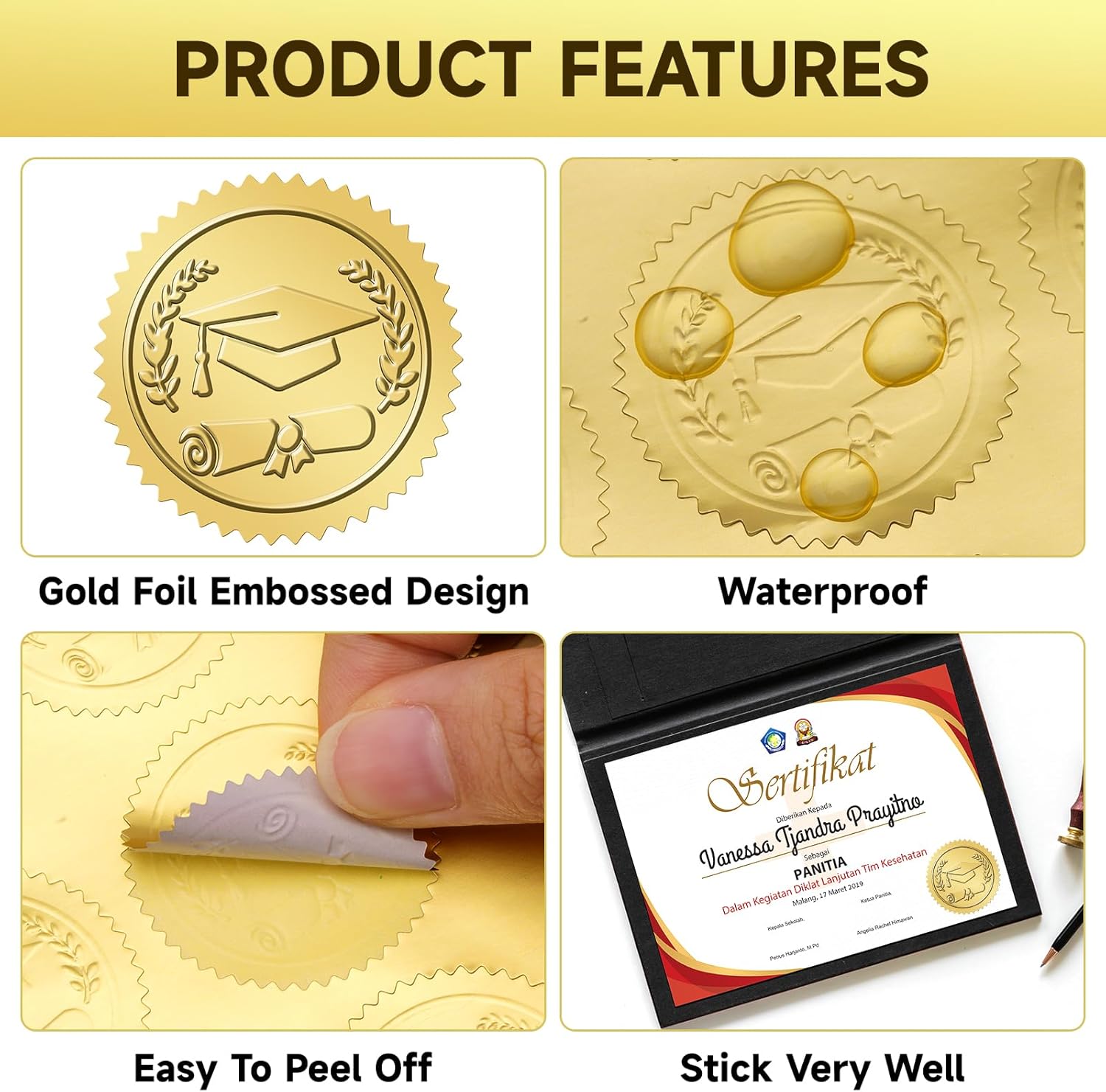 300Pcs Graduation Stickers 2026 - Gold Foil Embossed Graduation Cap Hat Stickers 1.5In Class of 2026 Stickers Self-Adhesive Graduation Envelope Seal Sticker for Certificate Envelope Card Party - Image 3